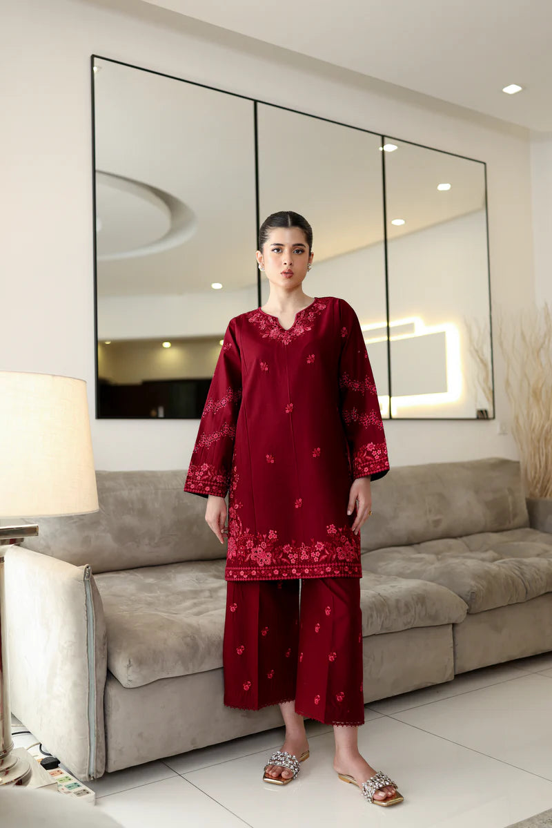 DEEP MAROON LUXURY EMBROIDERED 2PCS SET (NPA2-25307)