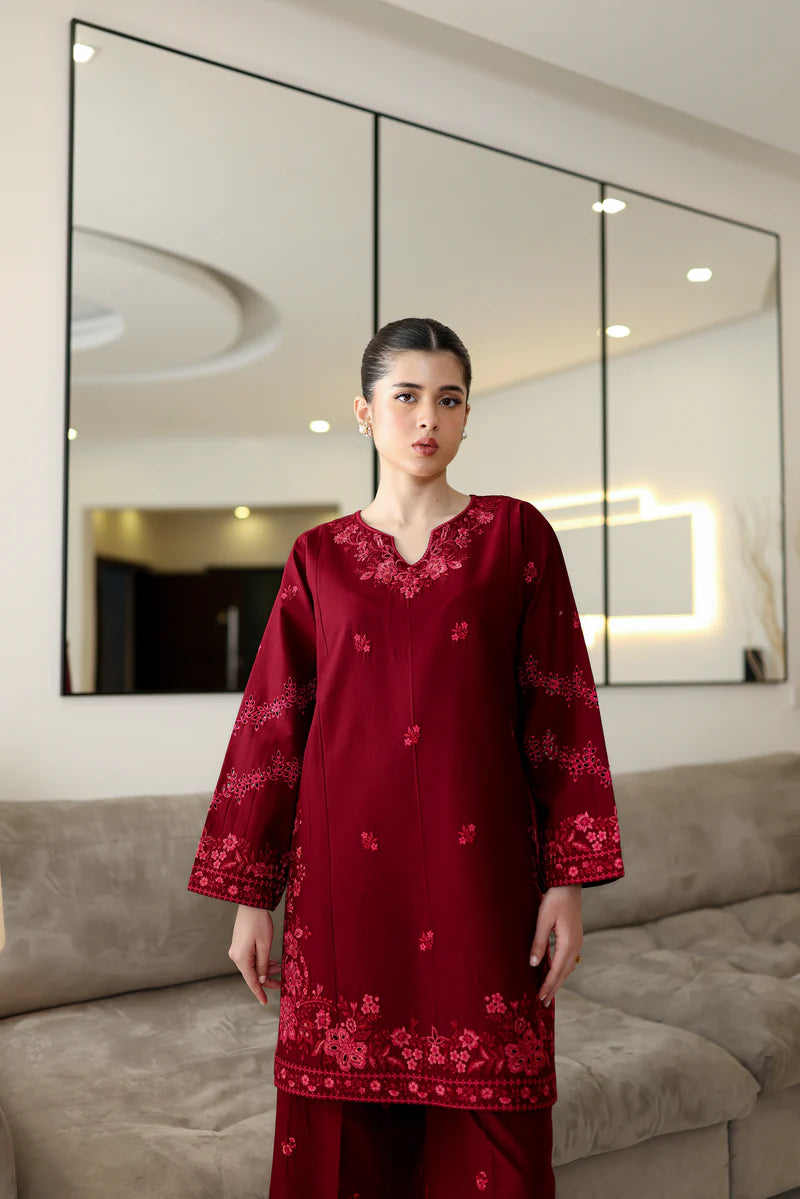 DEEP MAROON LUXURY EMBROIDERED 2PCS SET (NPA2-25307)