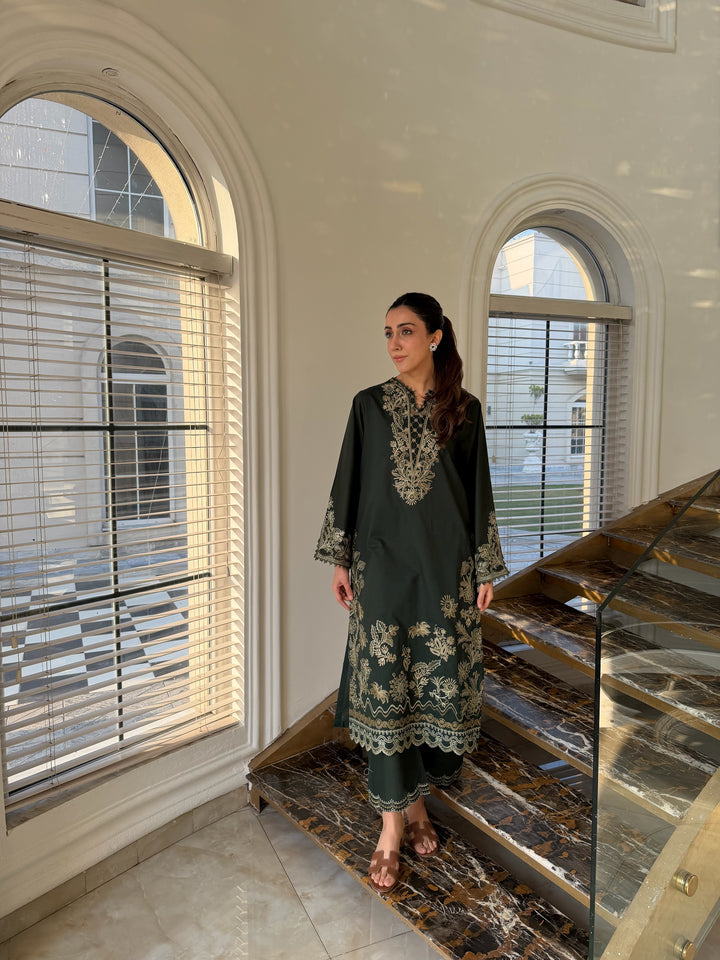 CANNABIS - DARK GREEN EMBROIDERED CO-ORD SET