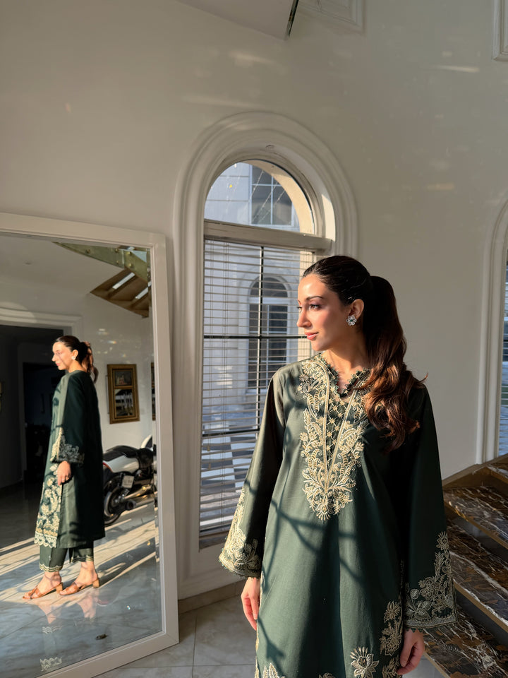 CANNABIS - DARK GREEN EMBROIDERED CO-ORD SET