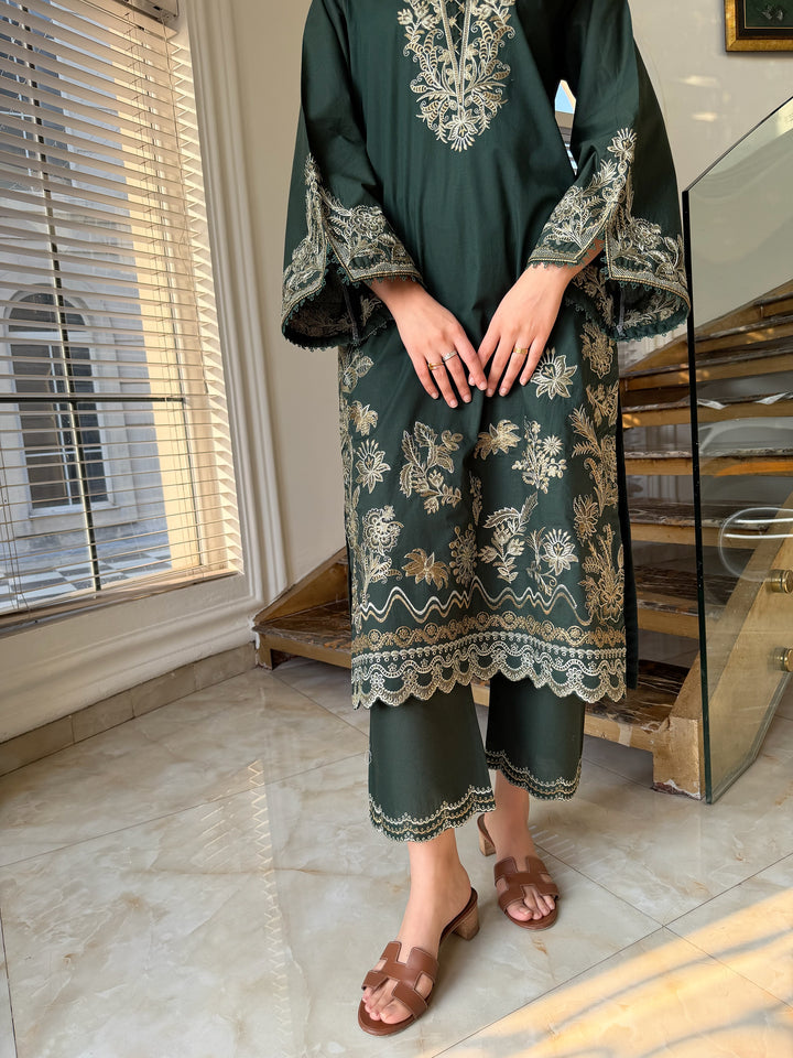 CANNABIS - DARK GREEN EMBROIDERED CO-ORD SET
