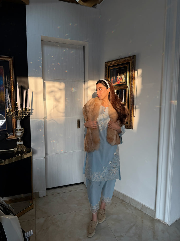 ANEMONE - ICE BLUE SCHIFFLI CO-ORD SET