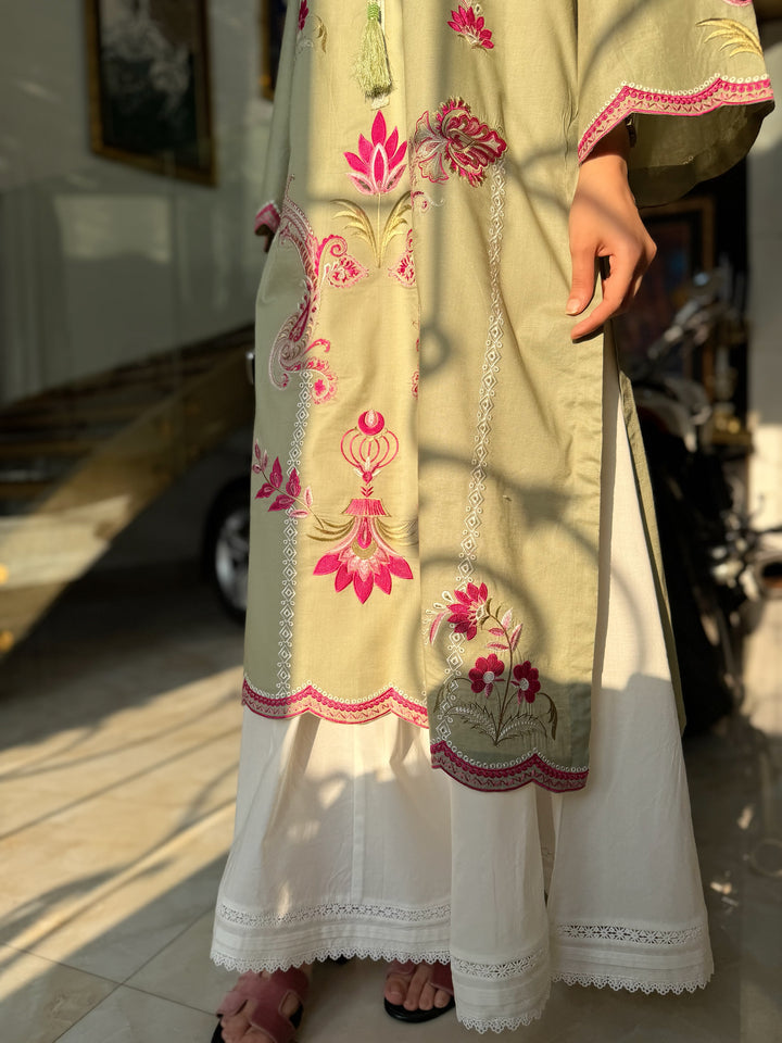 OLEANDER - SAGE GREEN EMBROIDERED KURTA