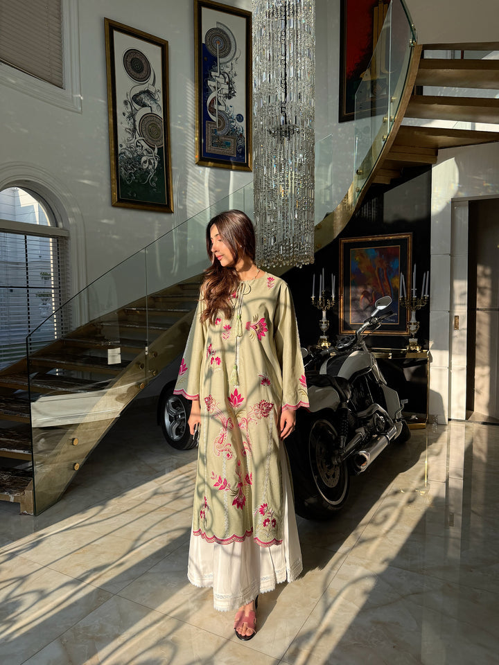 OLEANDER - SAGE GREEN EMBROIDERED KURTA