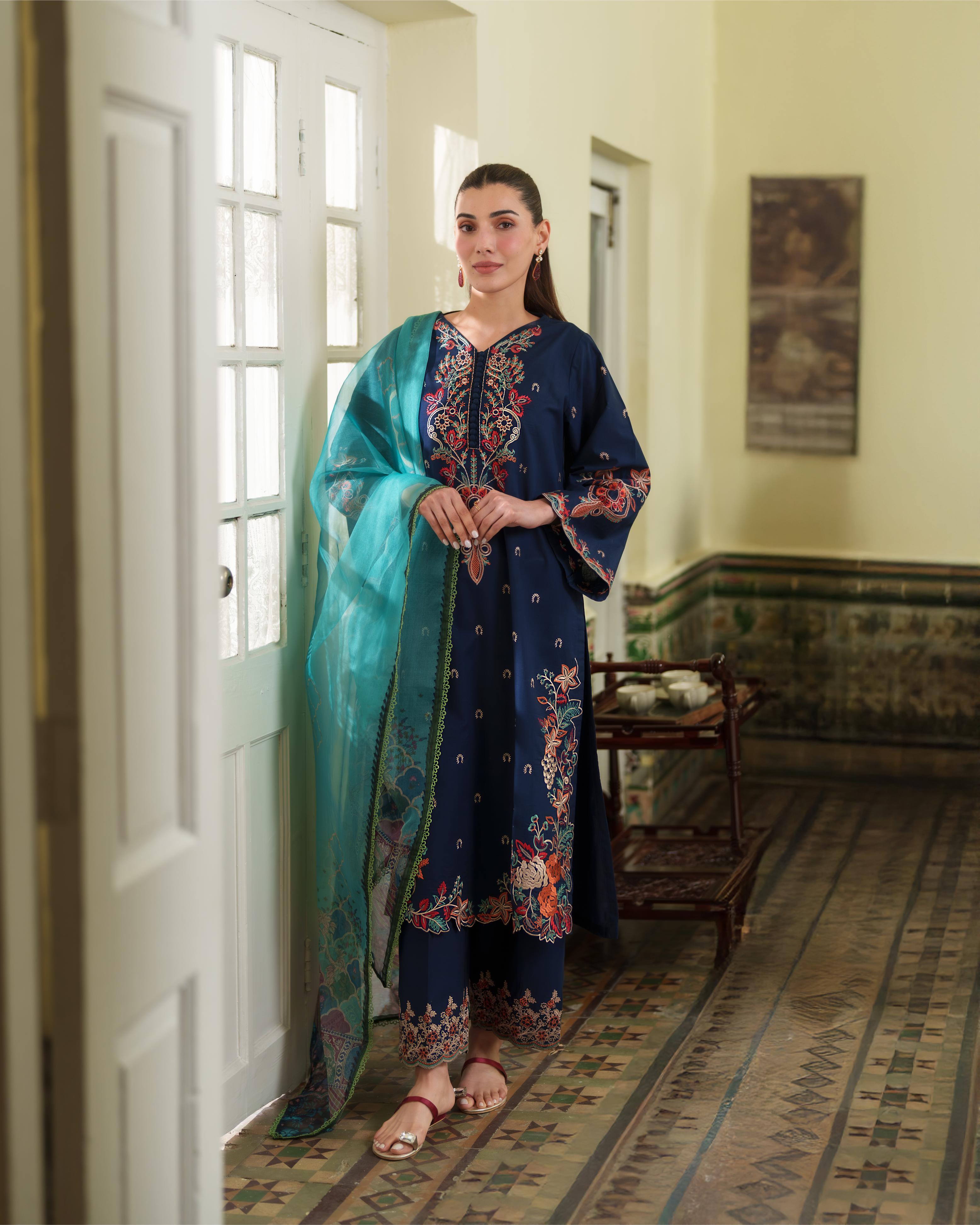 LIANA NAVY BLUE LUXURY EMBROIDERED SET
