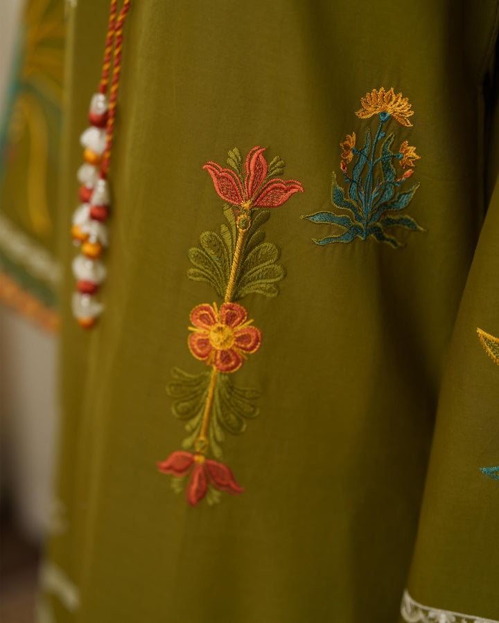 MALINA MUSTARD GREEN LUXURY EMBROIDERED LAWN SET