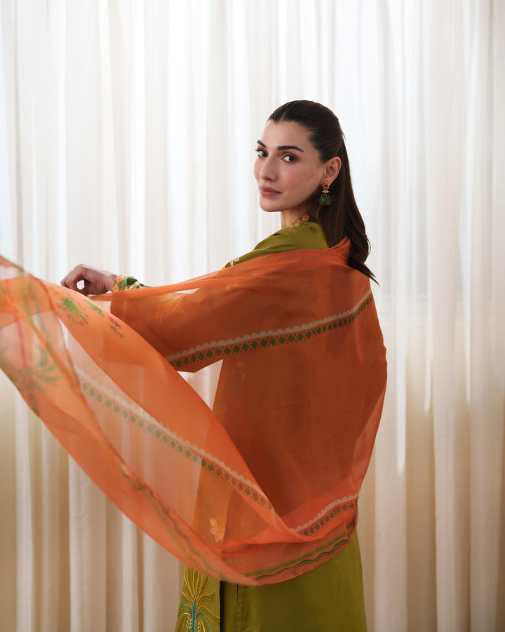 MALINA MUSTARD GREEN LUXURY EMBROIDERED LAWN SET