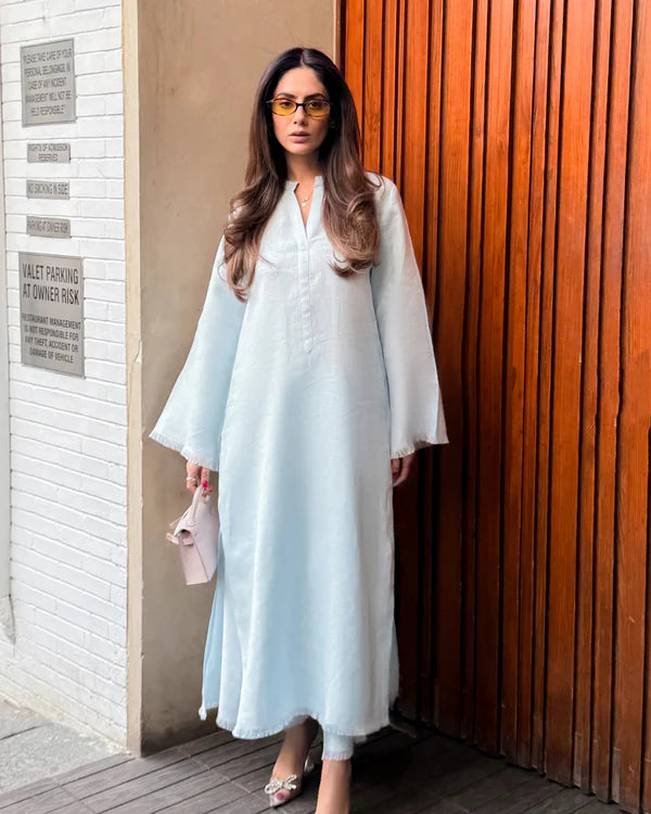 BABY BLUE LINEN FRINGE SET