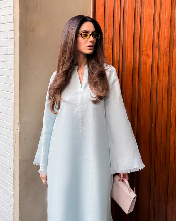 BABY BLUE LINEN FRINGE SET