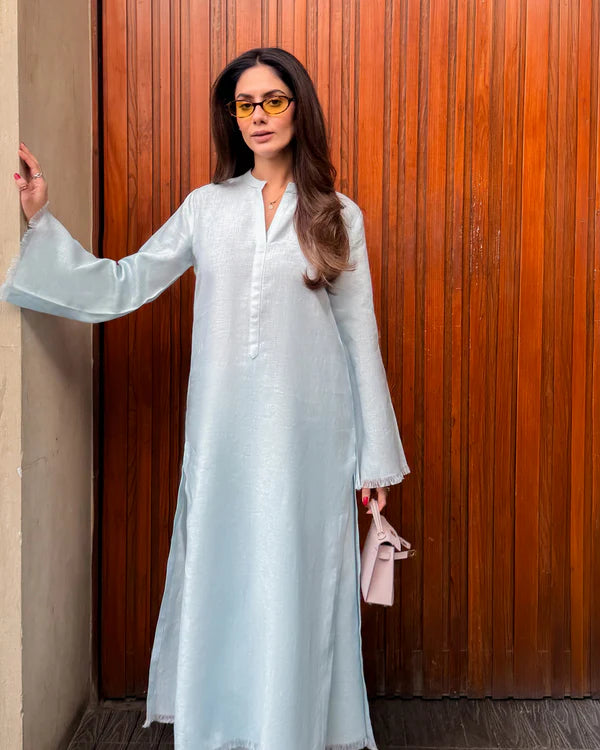 BABY BLUE LINEN FRINGE SET