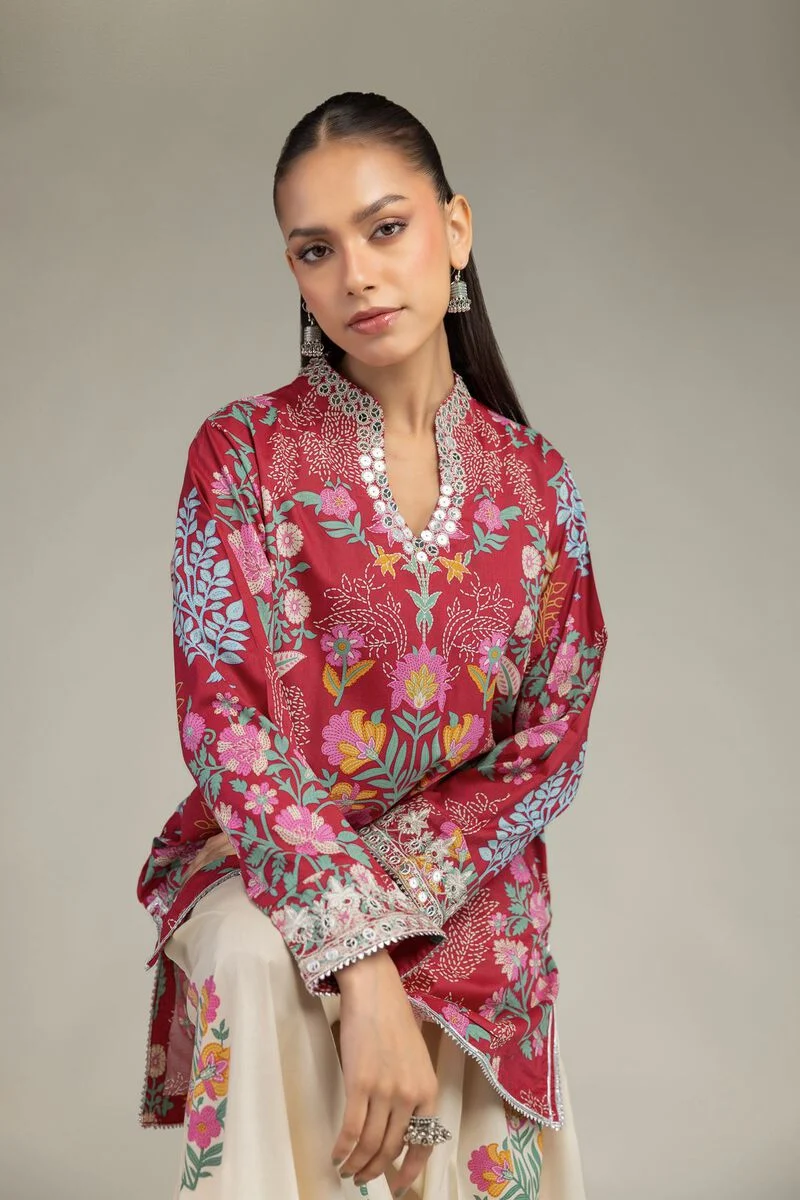 FLORAL RED KURTA (1-26-234-A-C2)