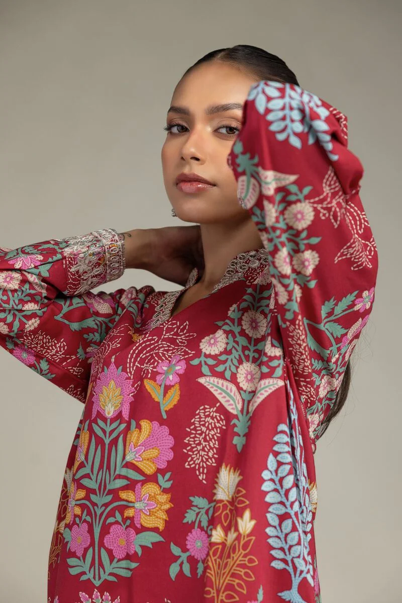 FLORAL RED KURTA (1-26-234-A-C2)