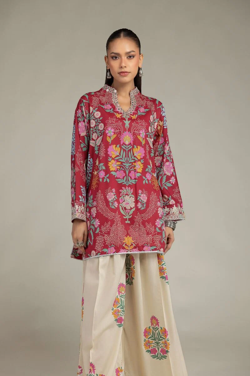 FLORAL RED KURTA (1-26-234-A-C2)