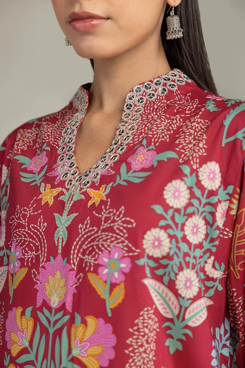FLORAL RED KURTA (1-26-234-A-C2)