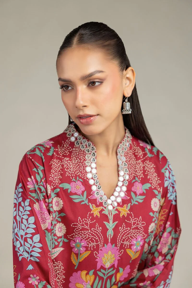 FLORAL RED KURTA (1-26-234-A-C2)