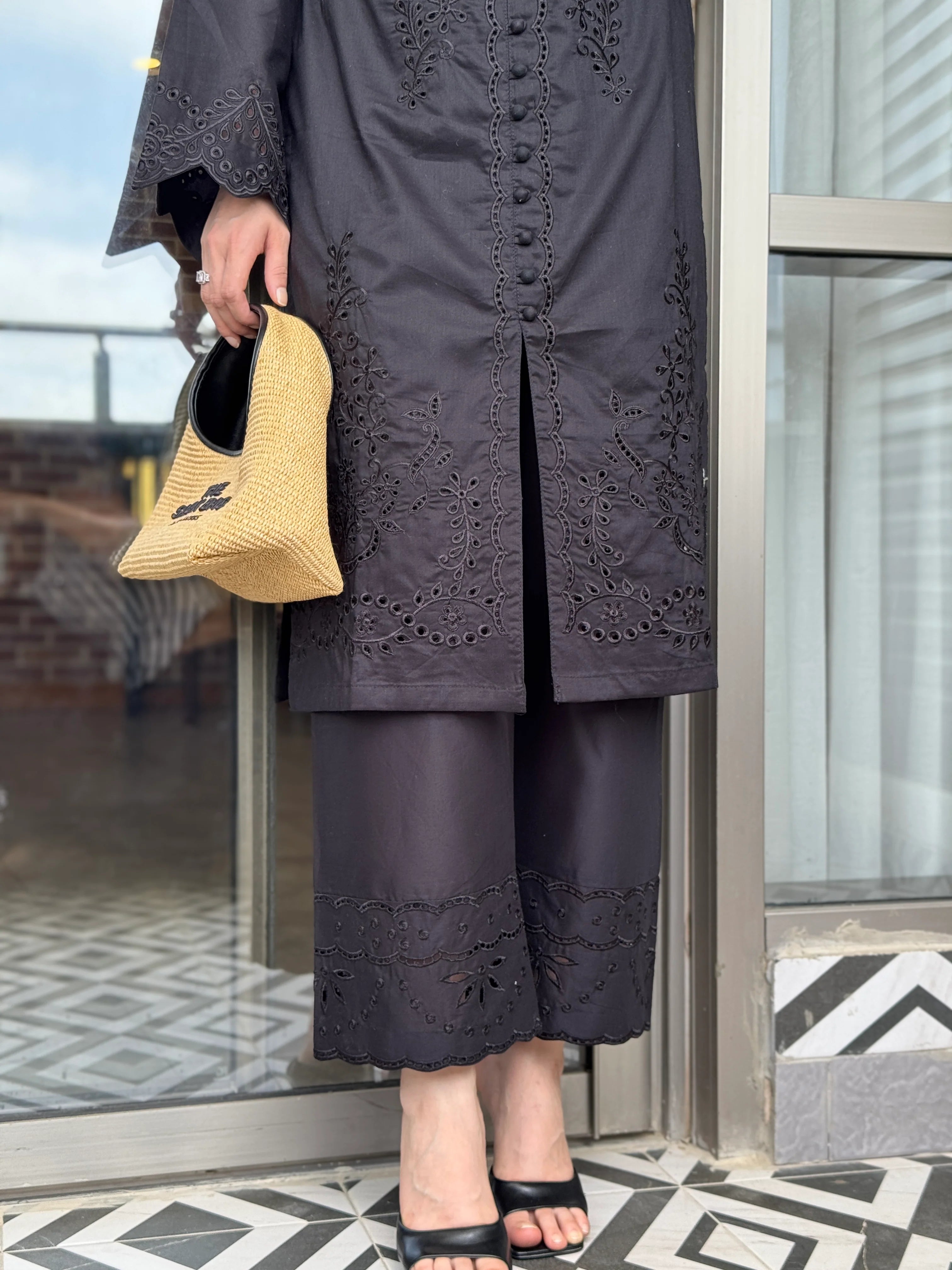 NOIR ELAN BLACK SCHIFFLI CO-ORD SET