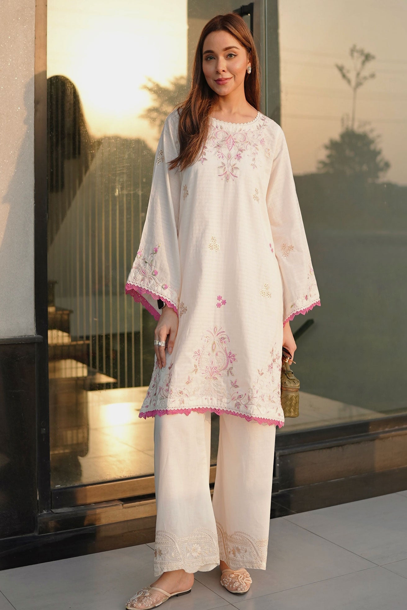 DHANAK SS26DC-2592 - OFF WHITE - COTTON JACQUARD - 2PCS - EMBROIDERED KURTA WITH TROUSER