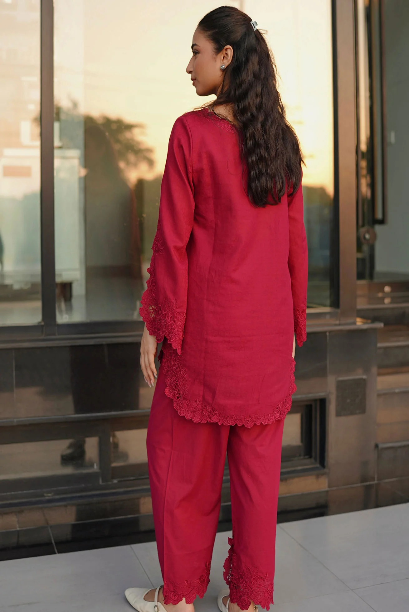 DHANAK SS26DC-2588 - MAROON - COTTON JACQUARD - 2PCS - EMBROIDERED KURTA WITH TROUSER