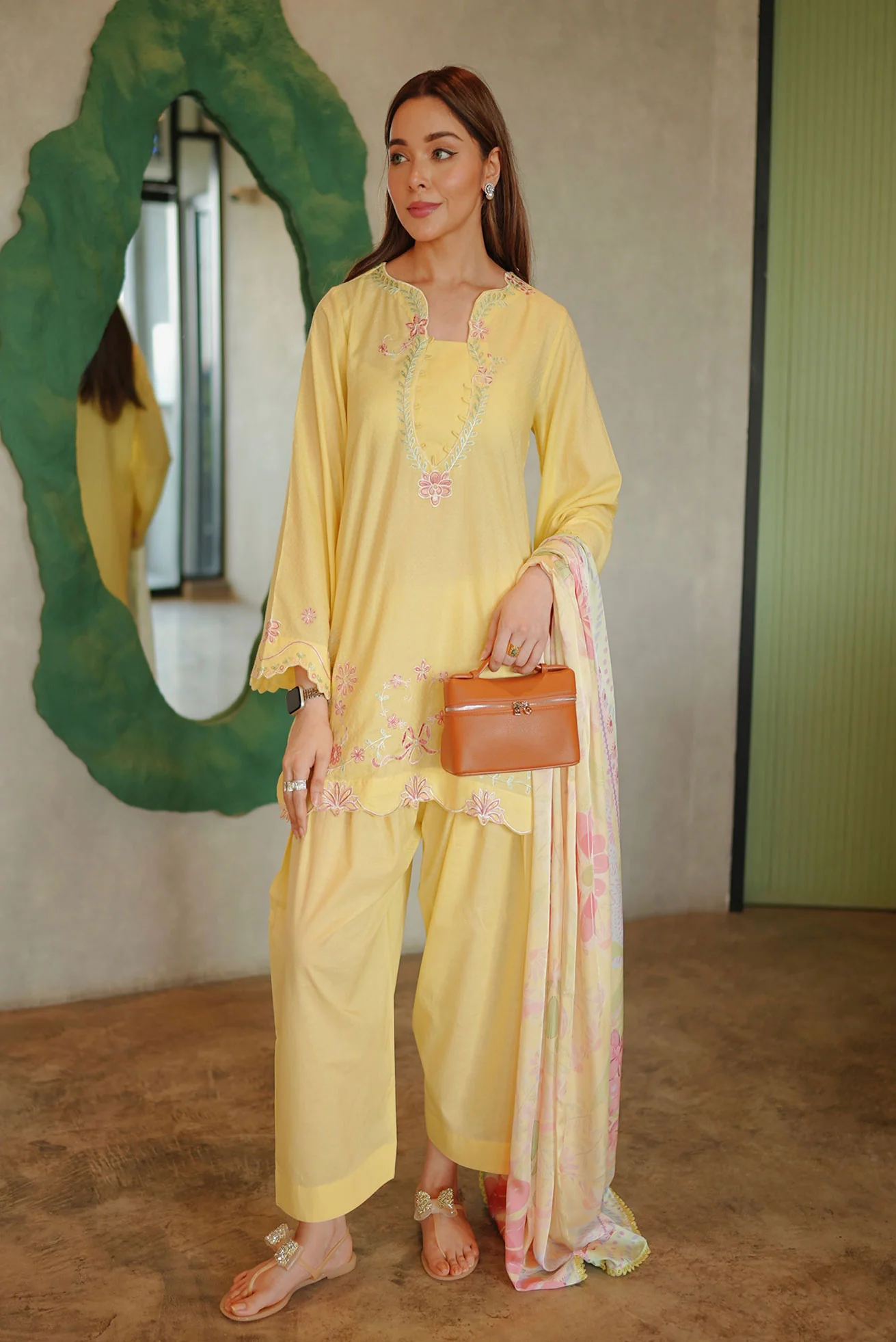 DHANAK SS26DC-2589 - YELLOW - COTTON JACQUARD - 2PCS - EMBROIDERED KURTA WITH TROUSER