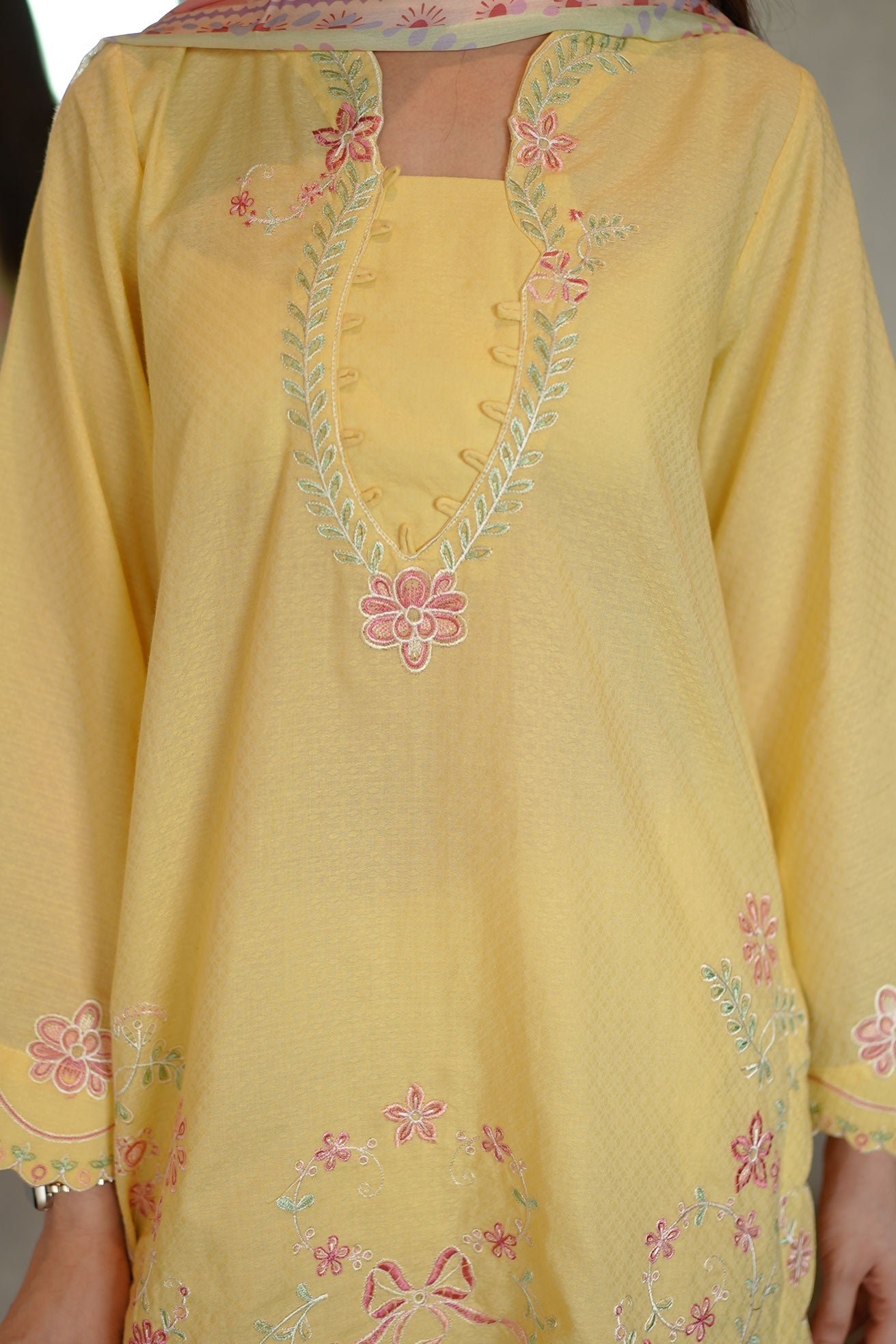 DHANAK SS26DC-2589 - YELLOW - COTTON JACQUARD - 2PCS - EMBROIDERED KURTA WITH TROUSER