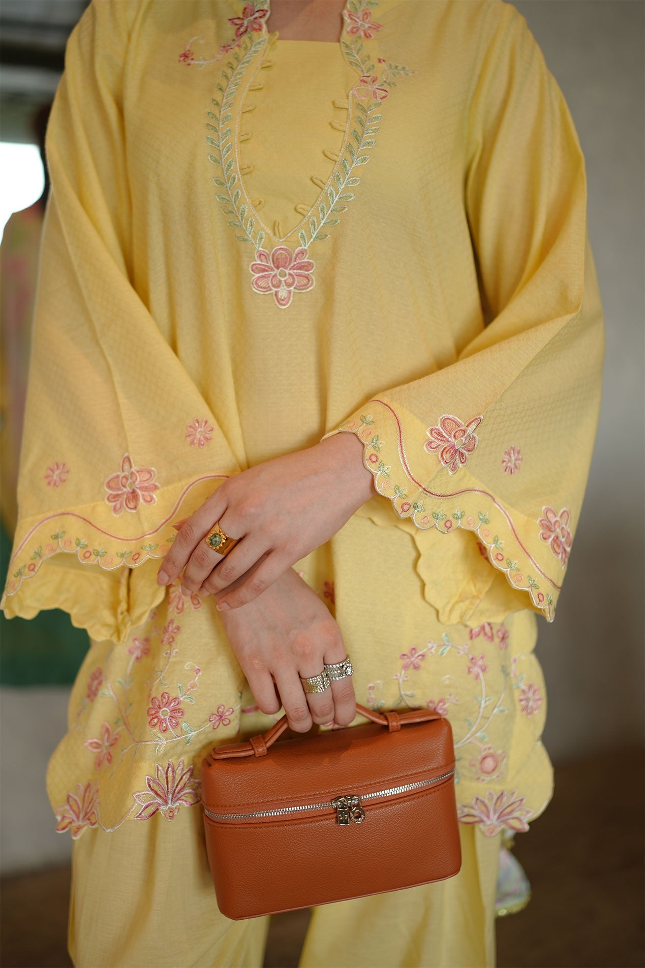 DHANAK SS26DC-2589 - YELLOW - COTTON JACQUARD - 2PCS - EMBROIDERED KURTA WITH TROUSER