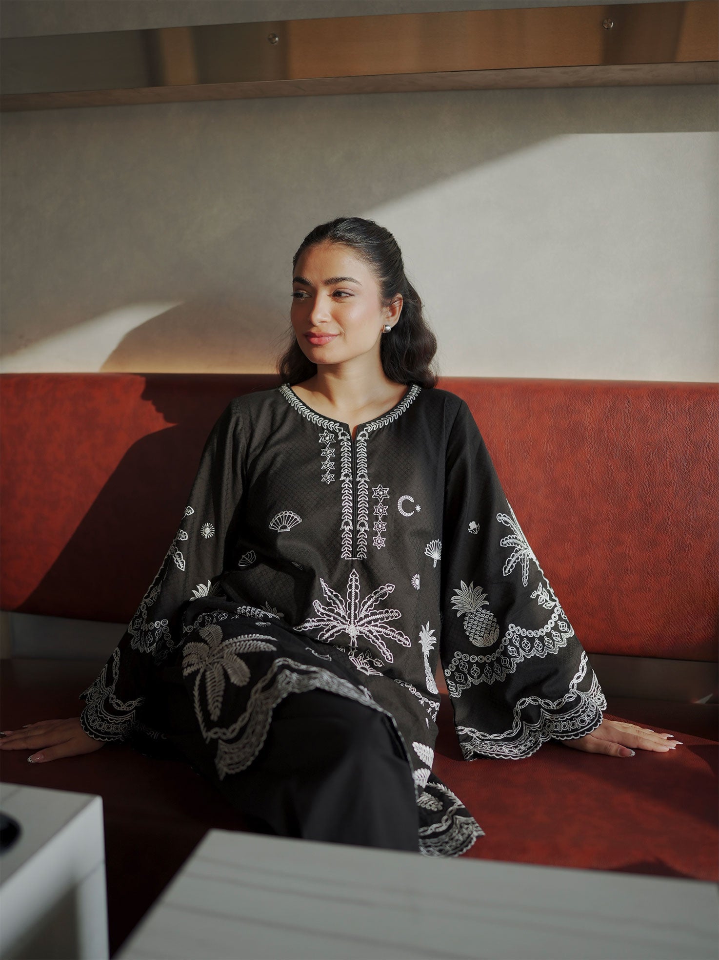 DHANAK SS26DC-2590 - BLACK - COTTON JACQUARD - 2PCS - EMBROIDERED KURTA WITH TROUSER