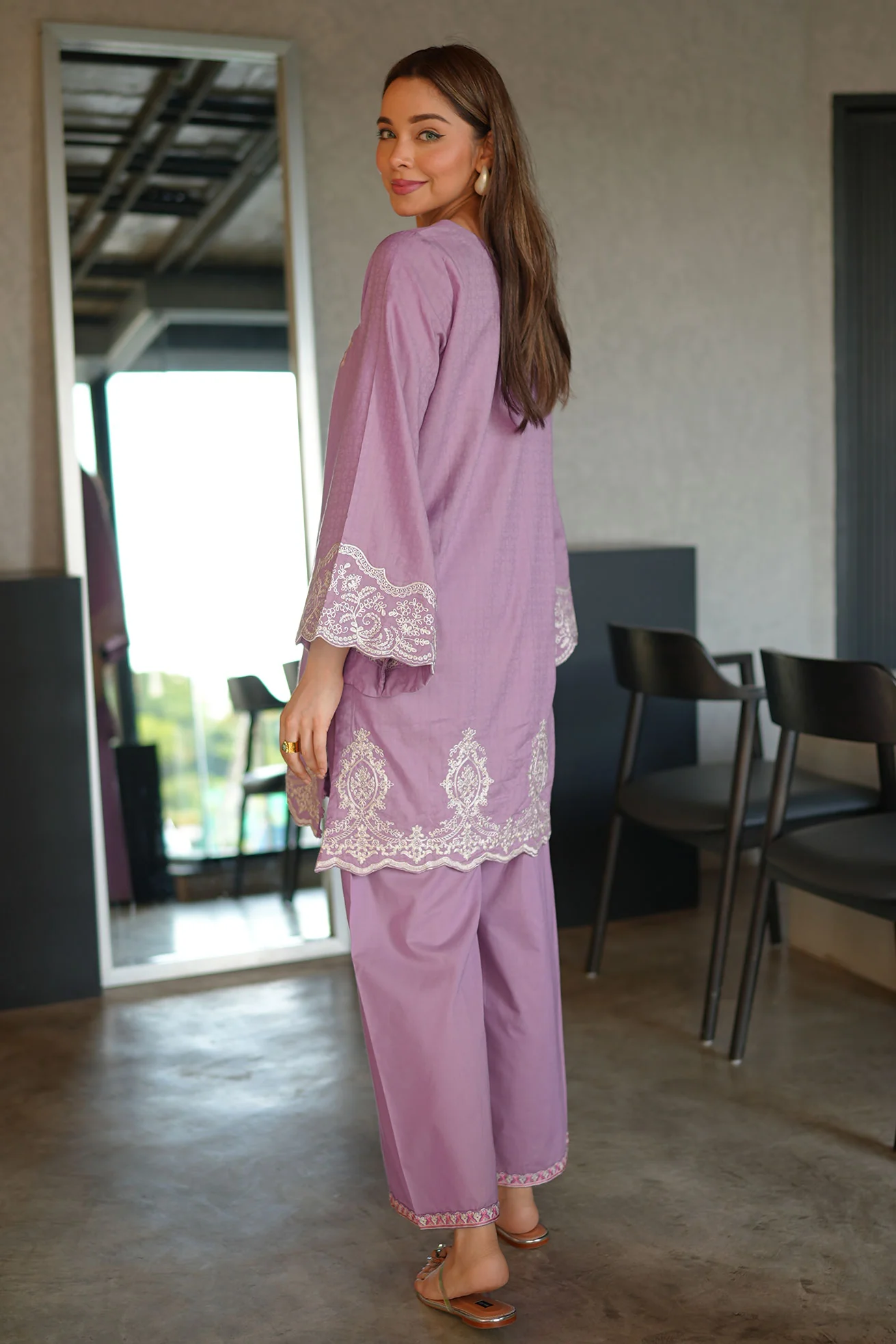 DHANAK SS26DC-2591 - PURPLE - COTTON JACQUARD - 2PCS - EMBROIDERED KURTA WITH TROUSER