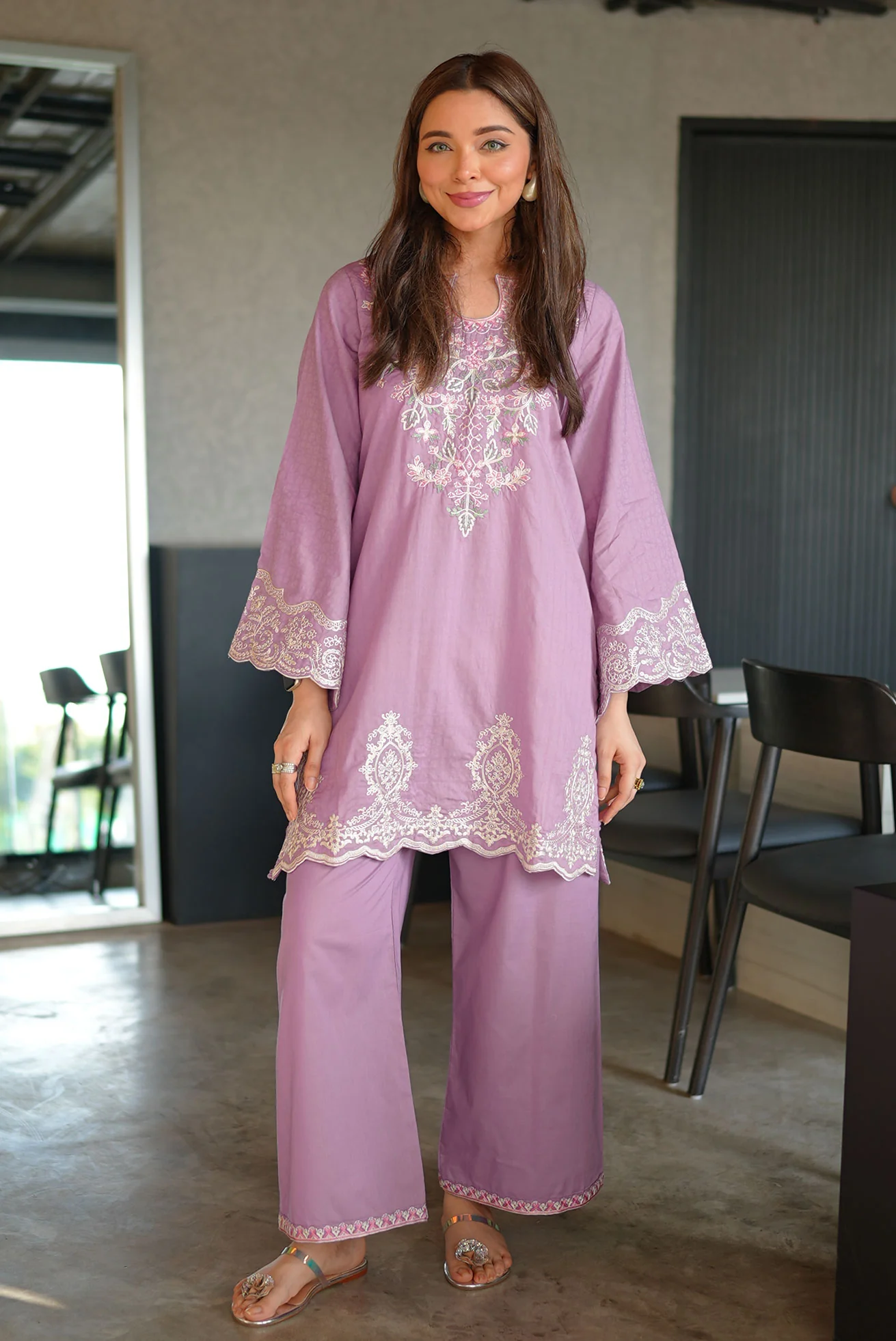 DHANAK SS26DC-2591 - PURPLE - COTTON JACQUARD - 2PCS - EMBROIDERED KURTA WITH TROUSER