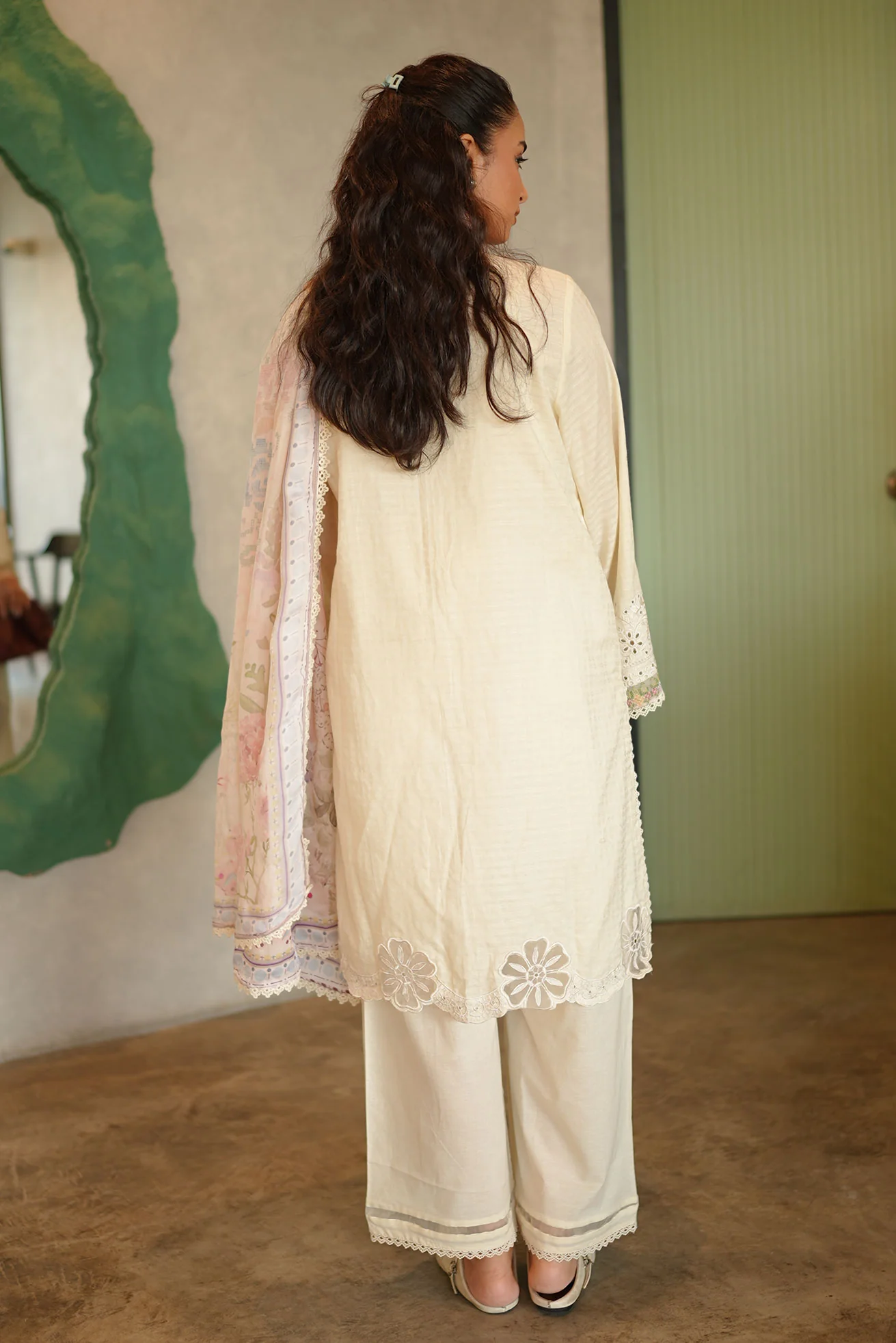 DHANAK SS26DC-2587 - OFF WHITE - COTTON JACQUARD - 2PCS - EMBROIDERED KURTA WITH TROUSER
