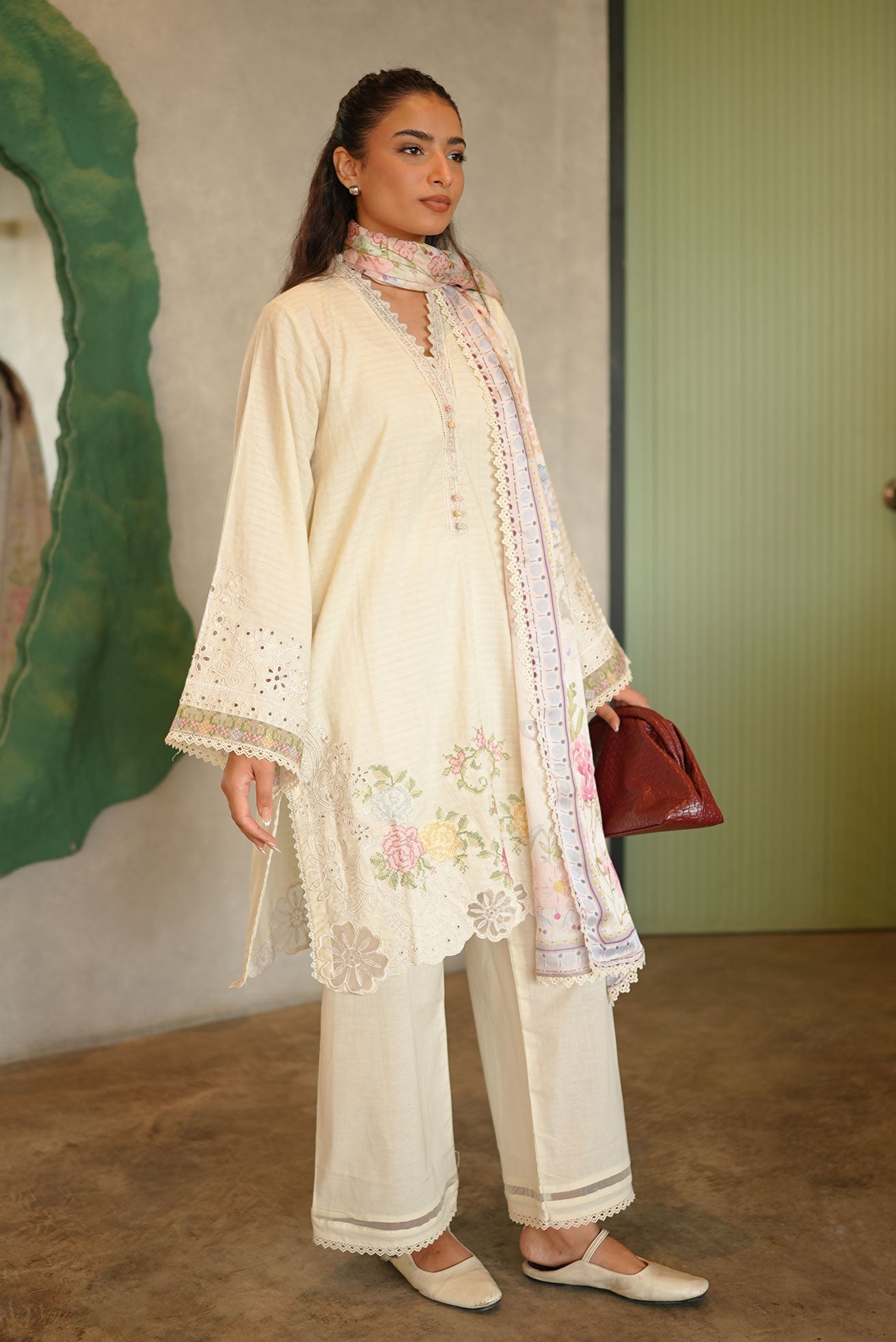DHANAK SS26DC-2587 - OFF WHITE - COTTON JACQUARD - 2PCS - EMBROIDERED KURTA WITH TROUSER