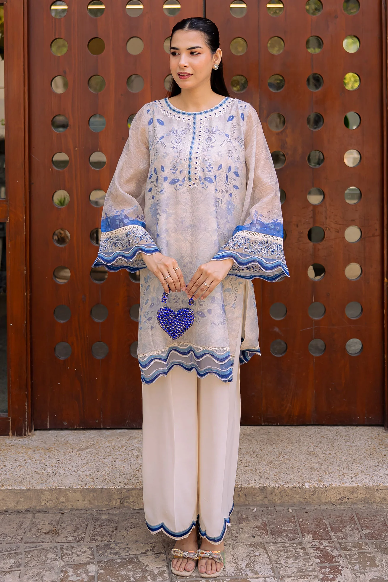 DHANAK FW25DA-2864 OFF-WHITE 2PCS EMBROIDERED KURTA WITH TROUSER