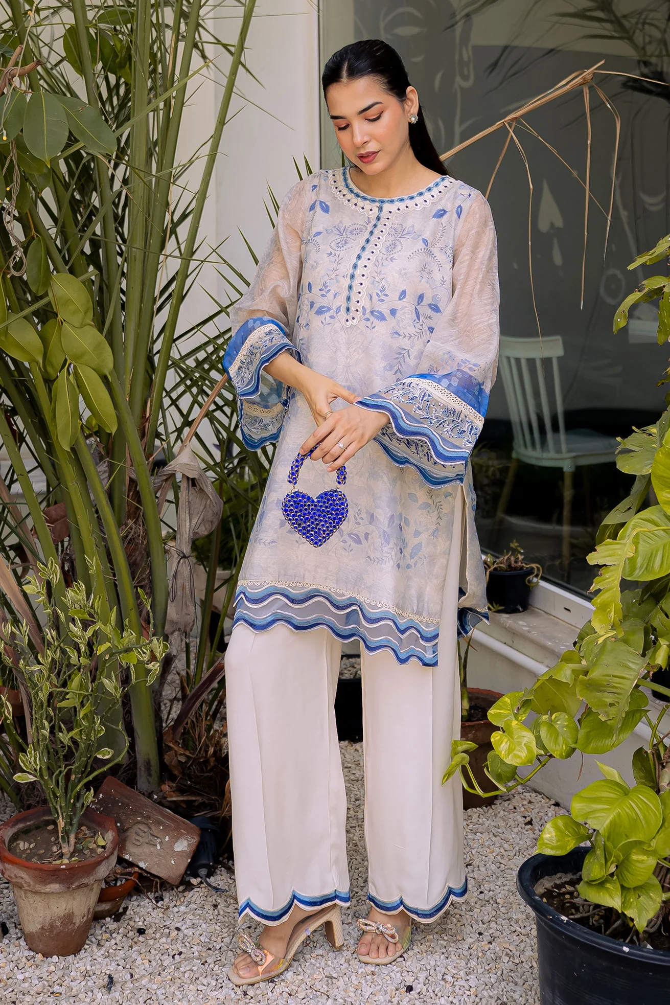 DHANAK FW25DA-2864 OFF-WHITE 2PCS EMBROIDERED KURTA WITH TROUSER