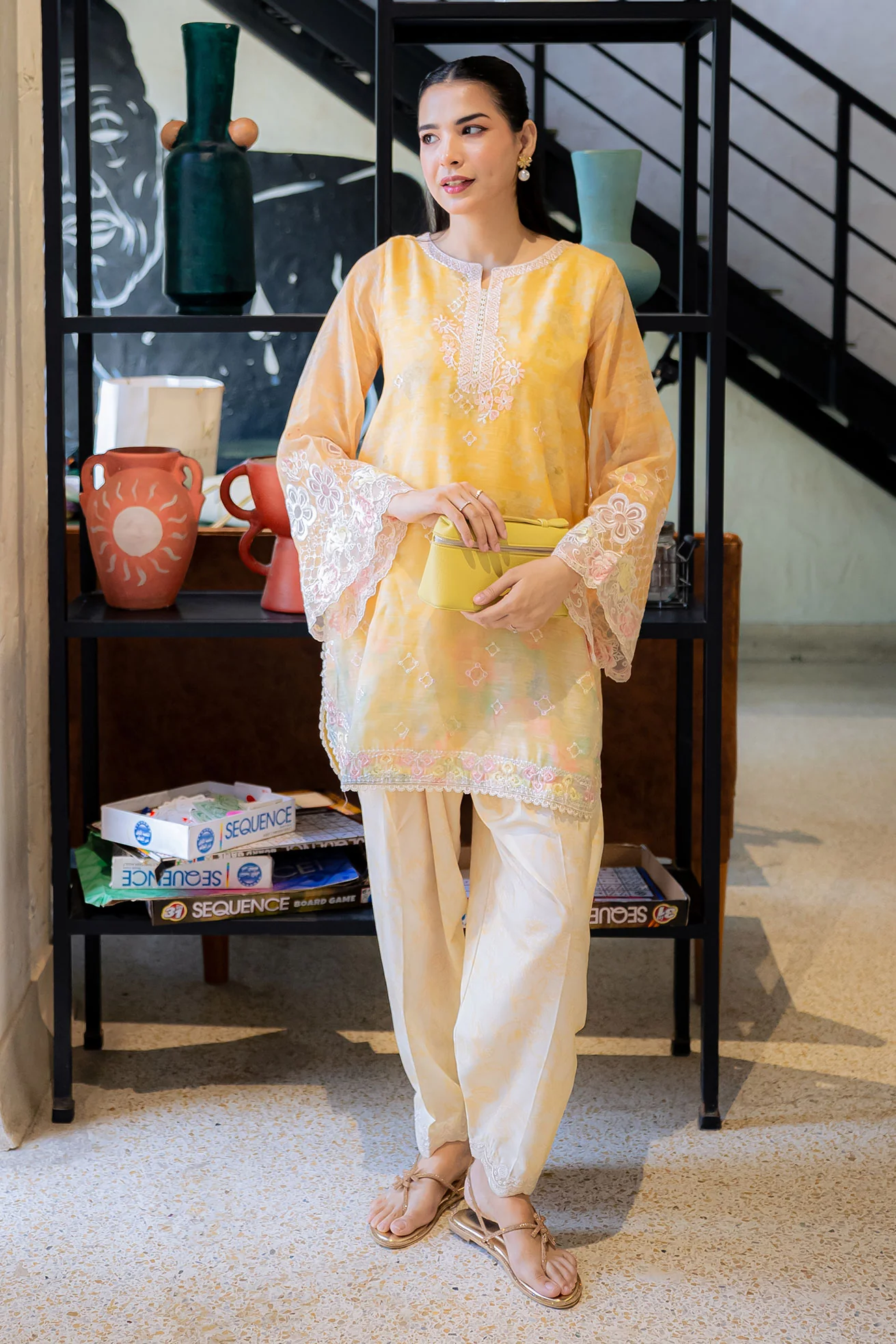 DHANAK FW25DA-2863 YELLOW 2PCS EMBROIDERED KURTA WITH TROUSER