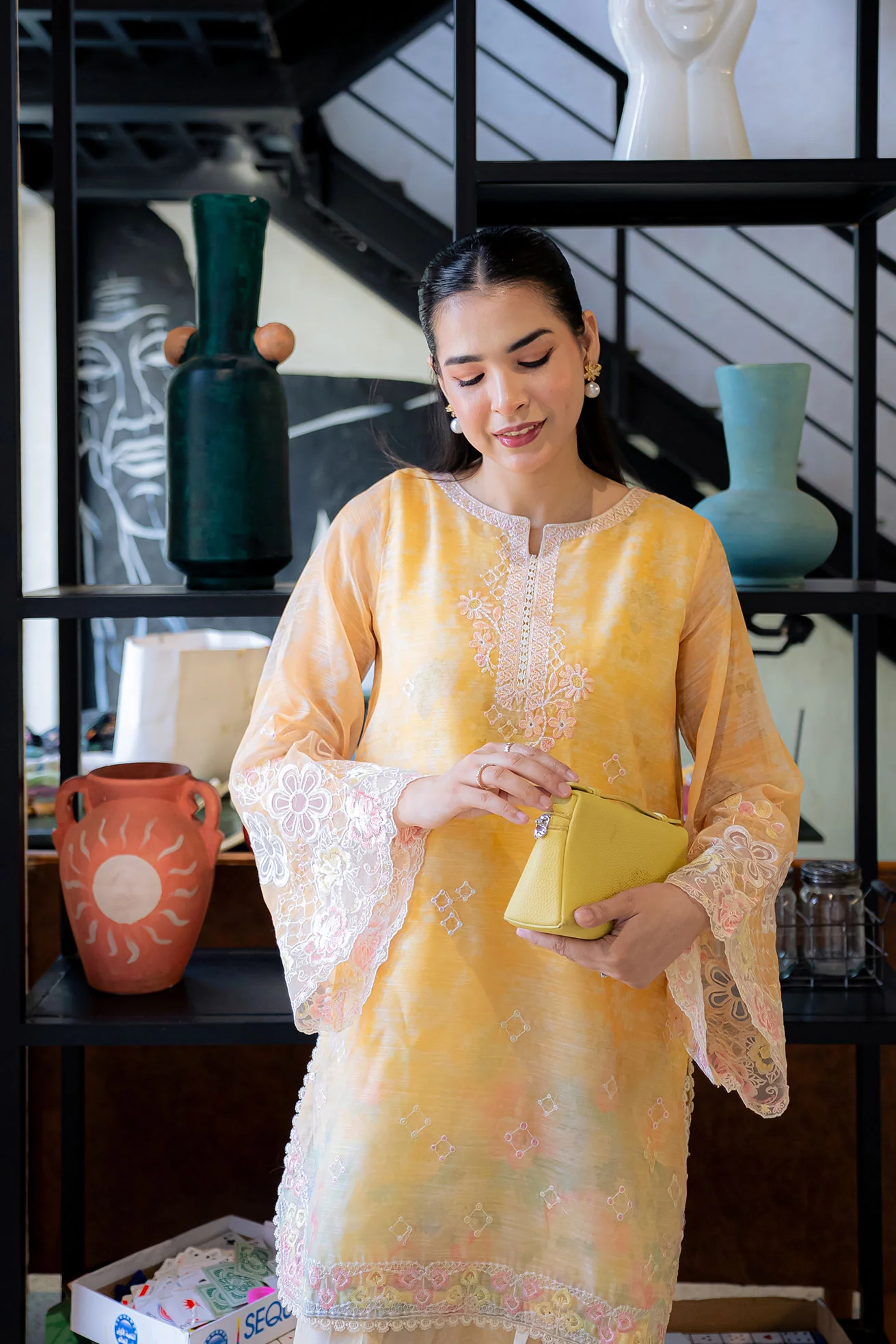 DHANAK FW25DA-2863 YELLOW 2PCS EMBROIDERED KURTA WITH TROUSER
