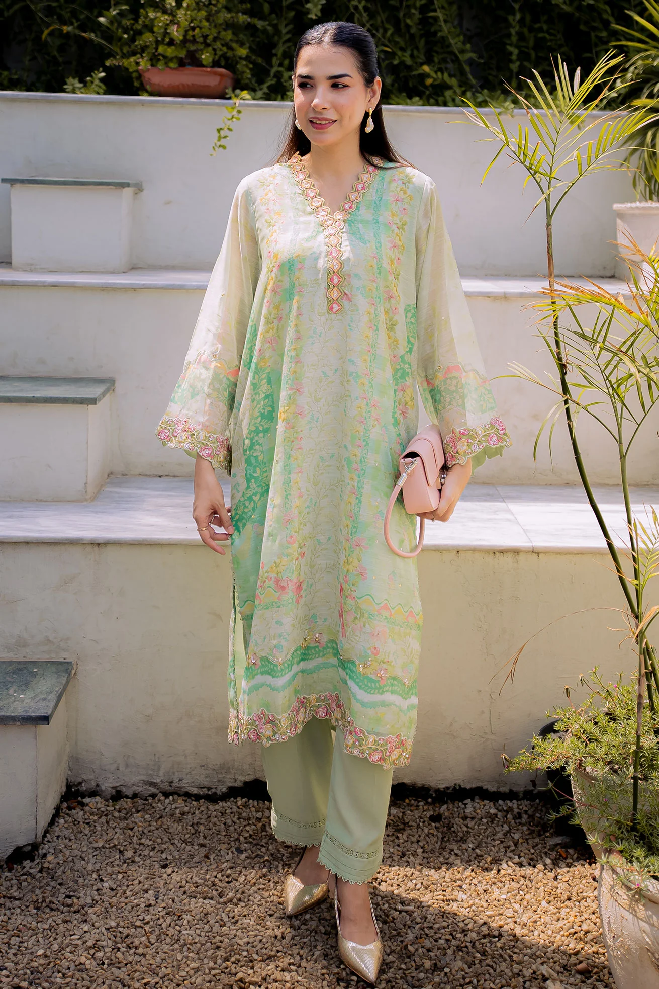 DHANAK FW25DA-2859 GREEN 2PCS EMBROIDERED KURTA WITH TROUSER