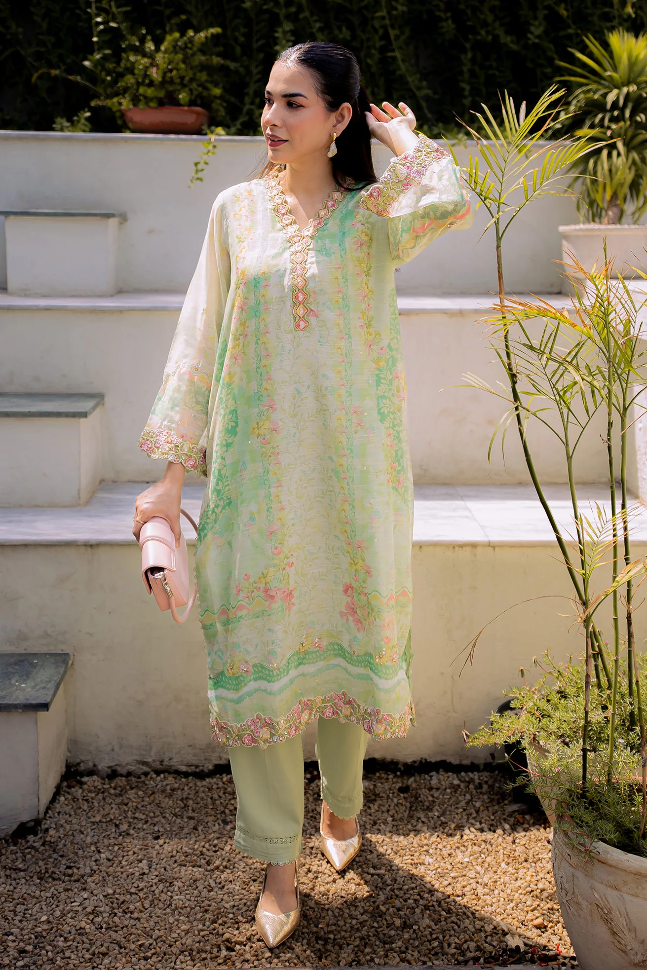 DHANAK FW25DA-2859 GREEN 2PCS EMBROIDERED KURTA WITH TROUSER