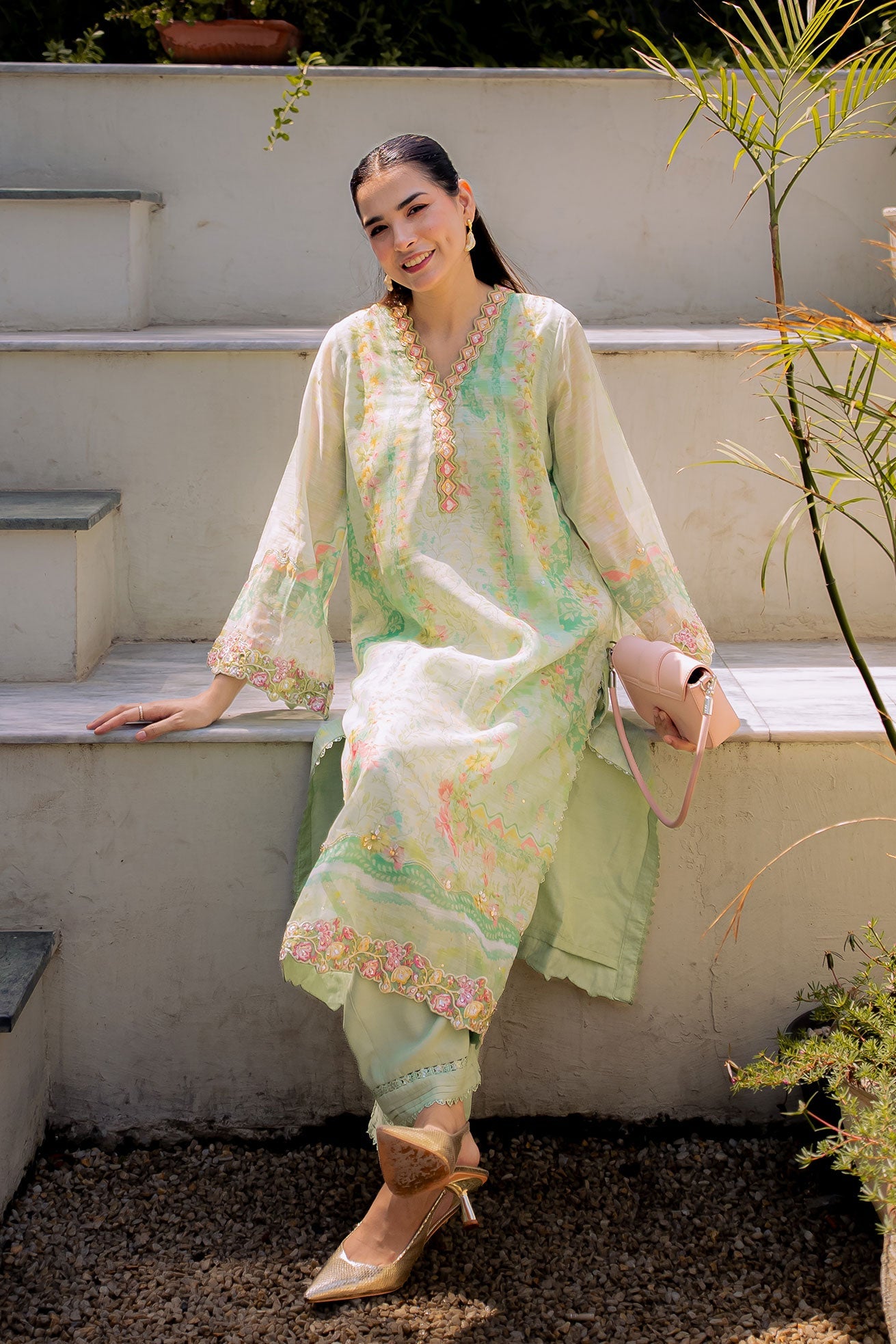 DHANAK FW25DA-2859 GREEN 2PCS EMBROIDERED KURTA WITH TROUSER