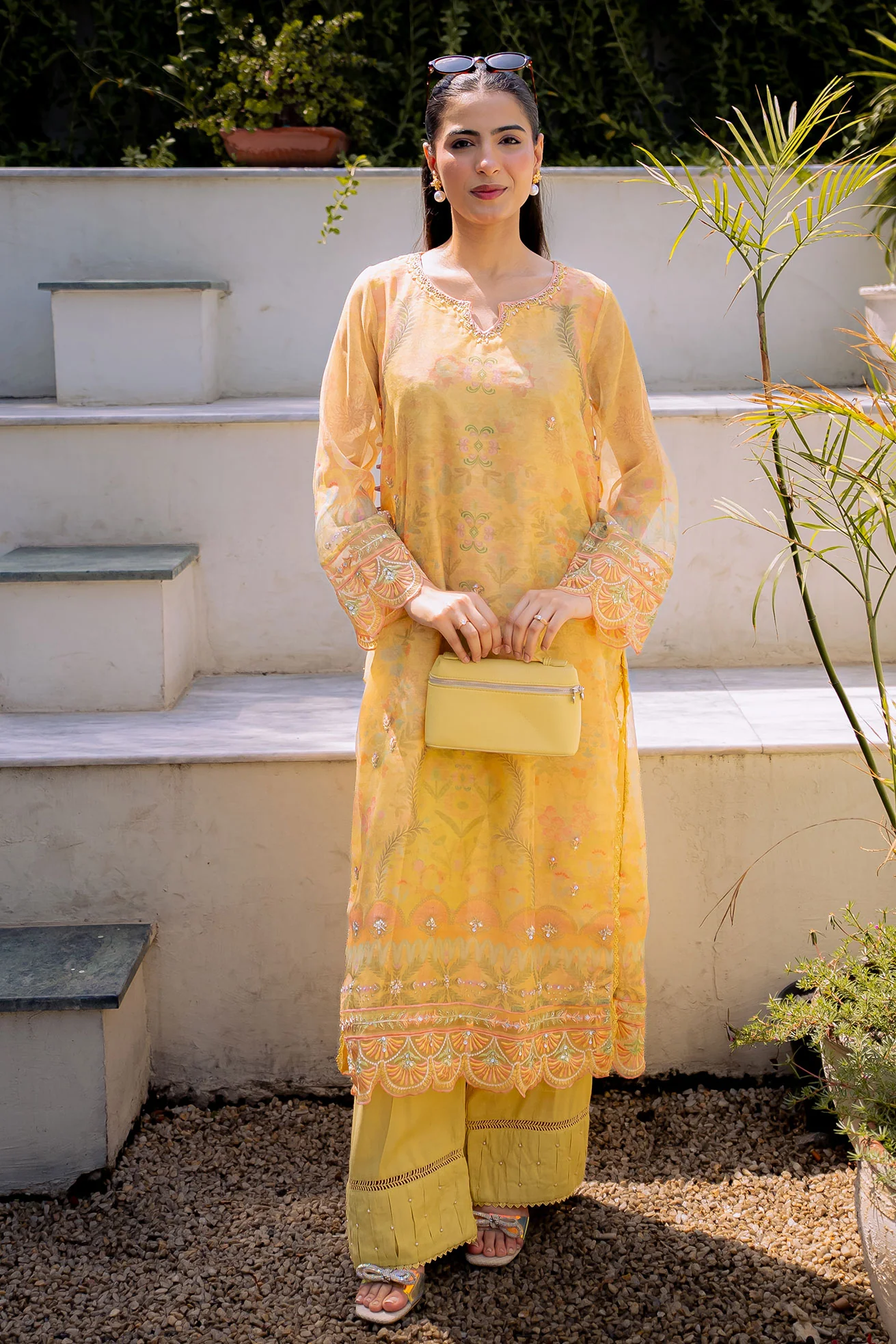 DHANAK FW25DA-2860 YELLOW 2PCS EMBROIDERED KURTA WITH TROUSER