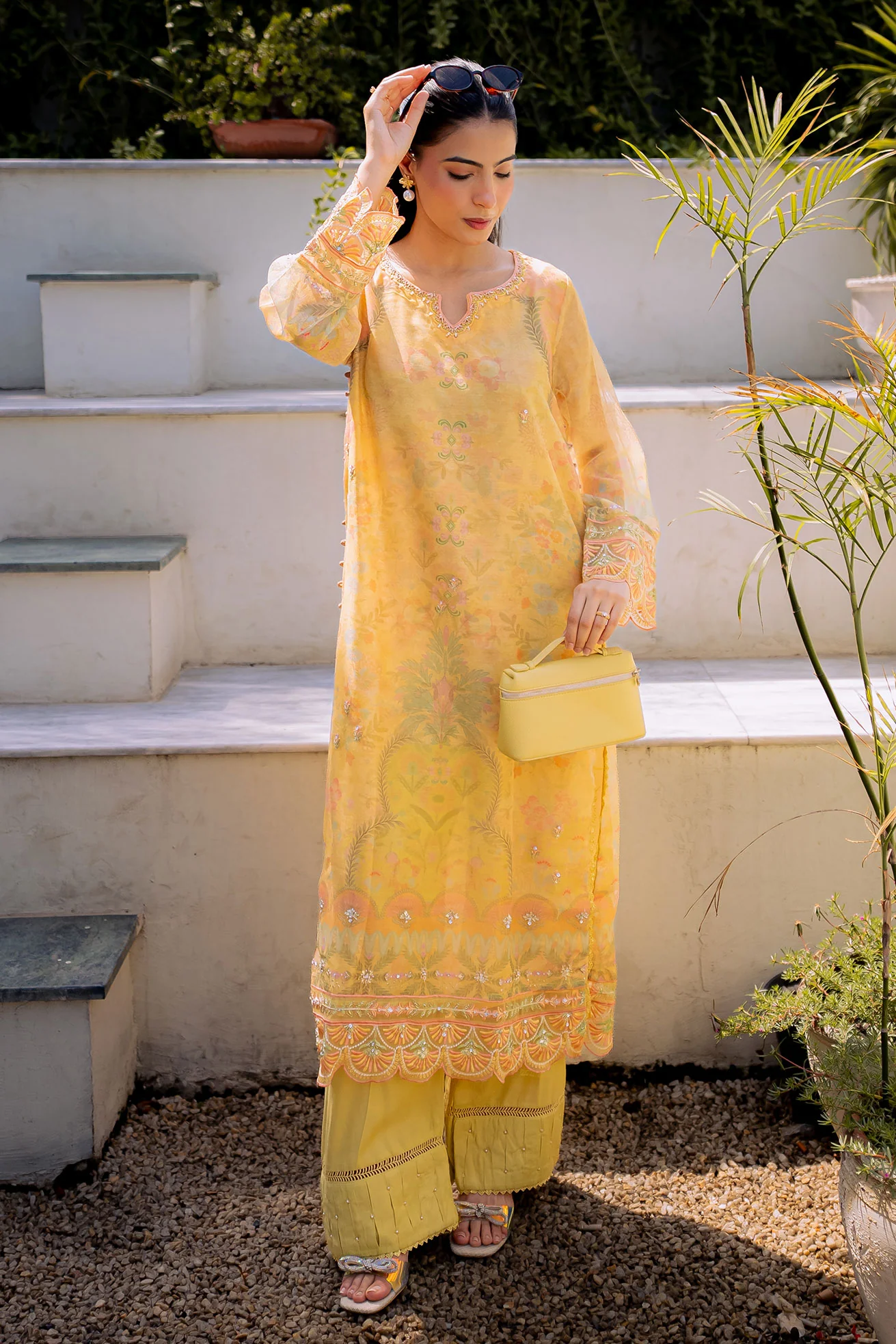 DHANAK FW25DA-2860 YELLOW 2PCS EMBROIDERED KURTA WITH TROUSER