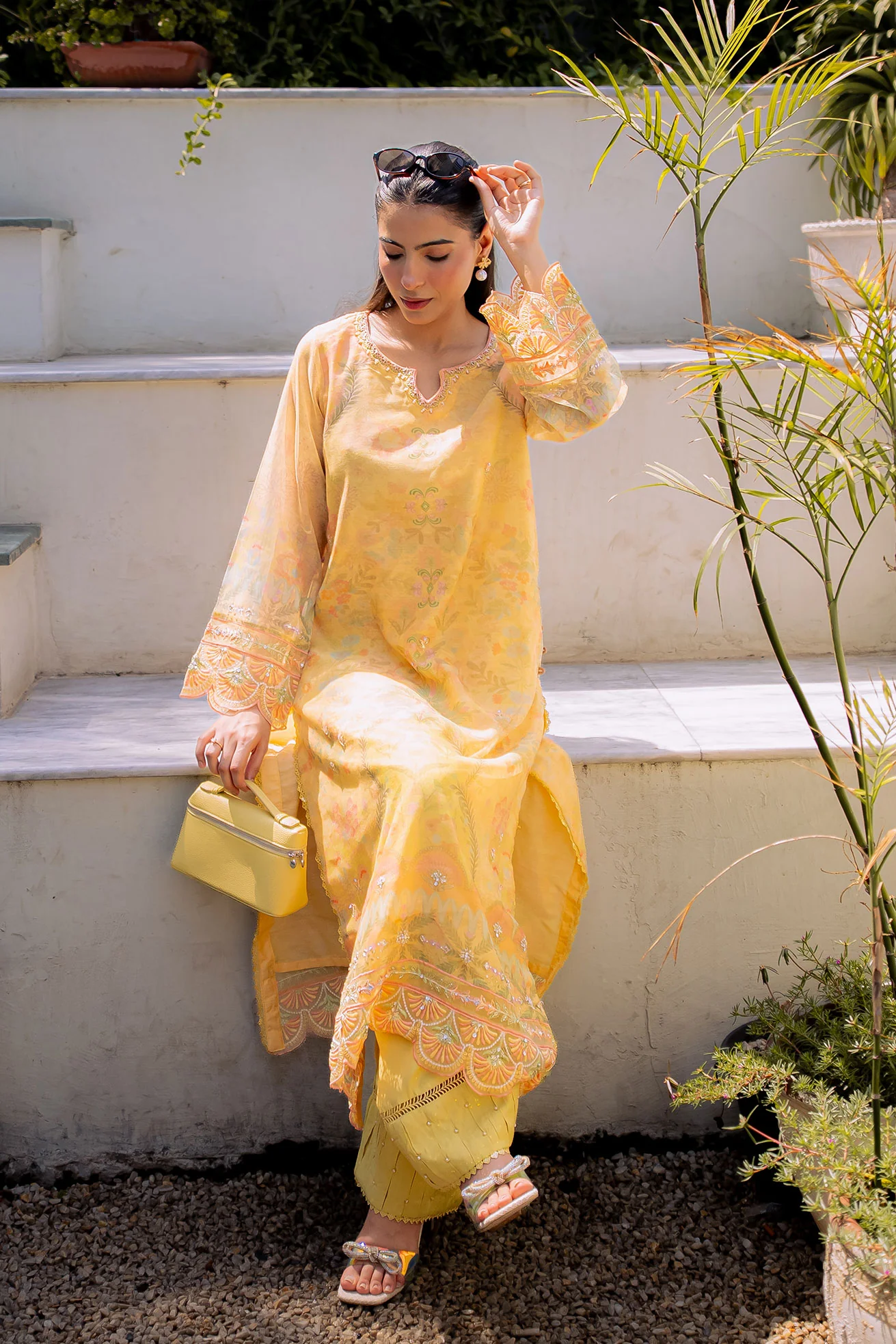 DHANAK FW25DA-2860 YELLOW 2PCS EMBROIDERED KURTA WITH TROUSER