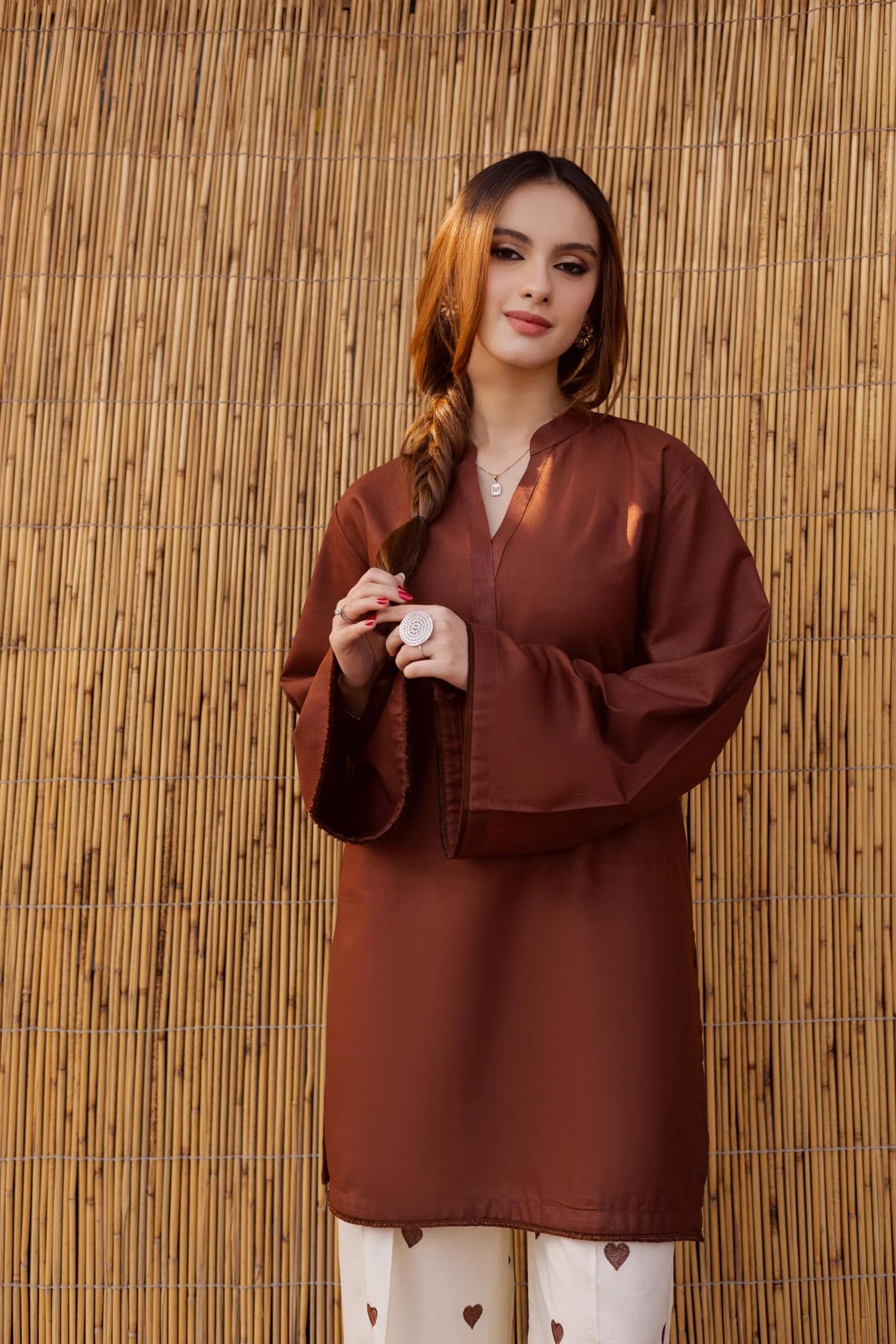 2 PC HEARTS EMBROIDERED LAWN MSK 05 - CHOCOLATE BROWN