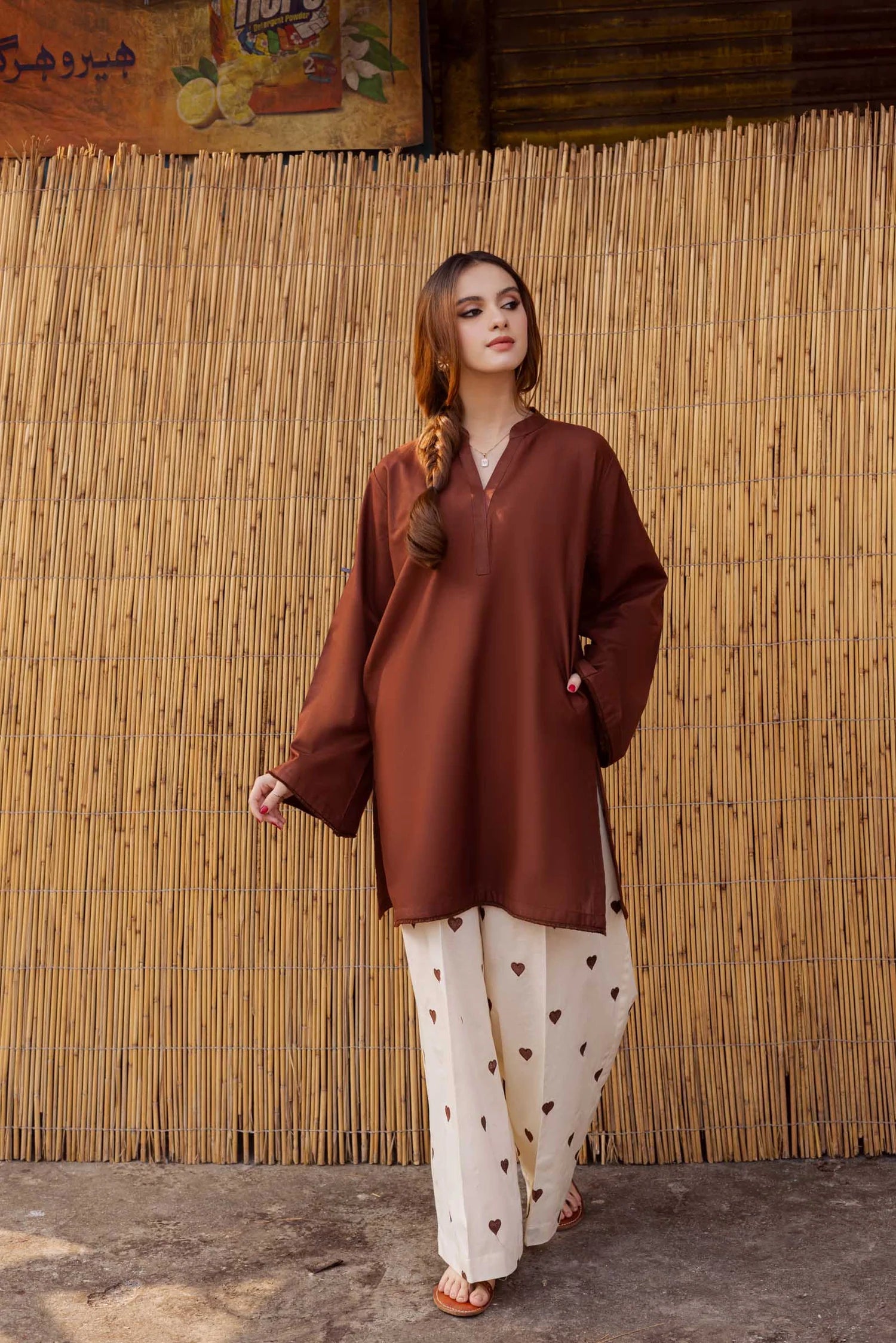 2 PC HEARTS EMBROIDERED LAWN MSK 05 - CHOCOLATE BROWN