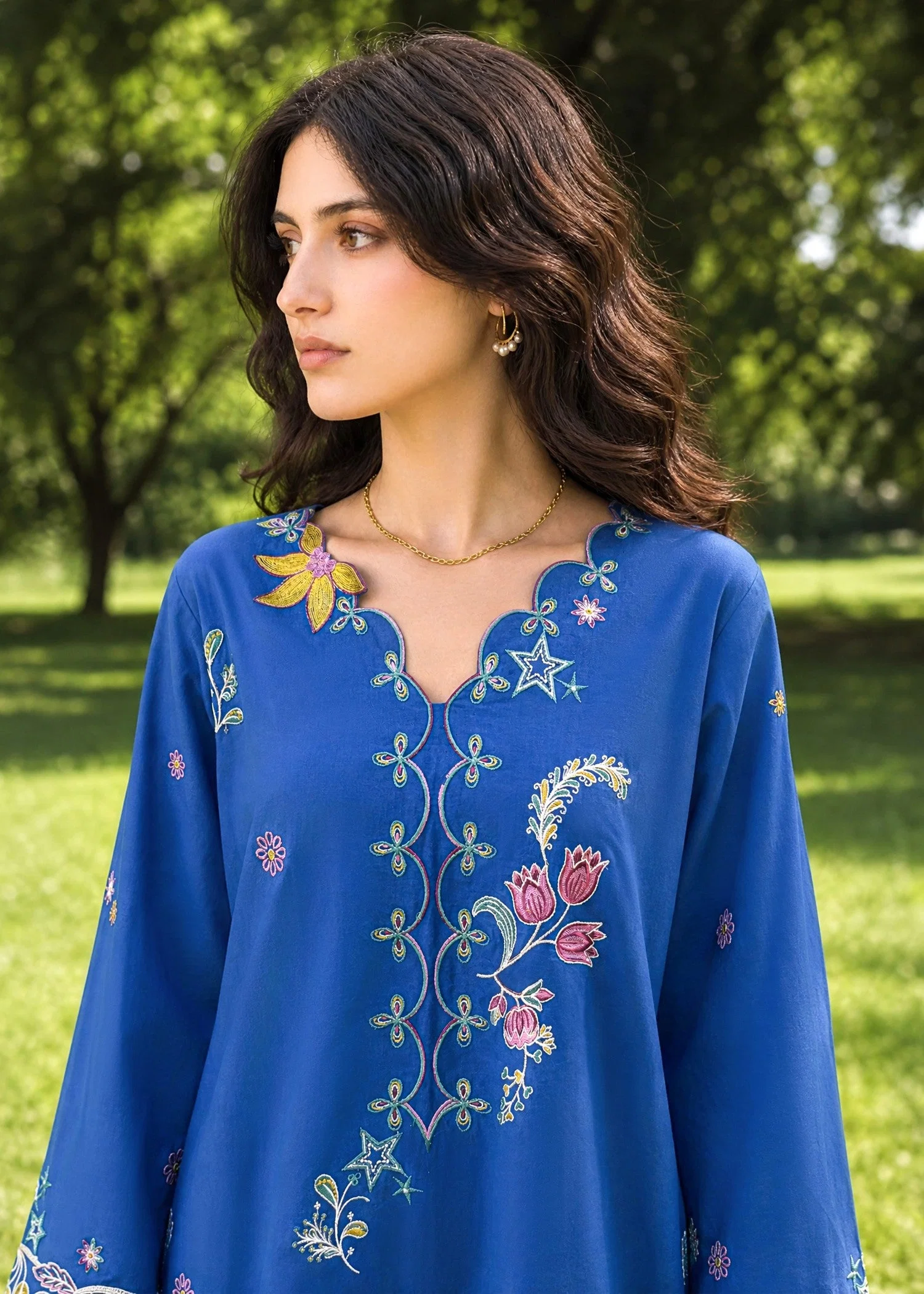 DHANAK SS26DC-2623 BLUE 2PCS EMBROIDERED KURTA WITH TROUSER