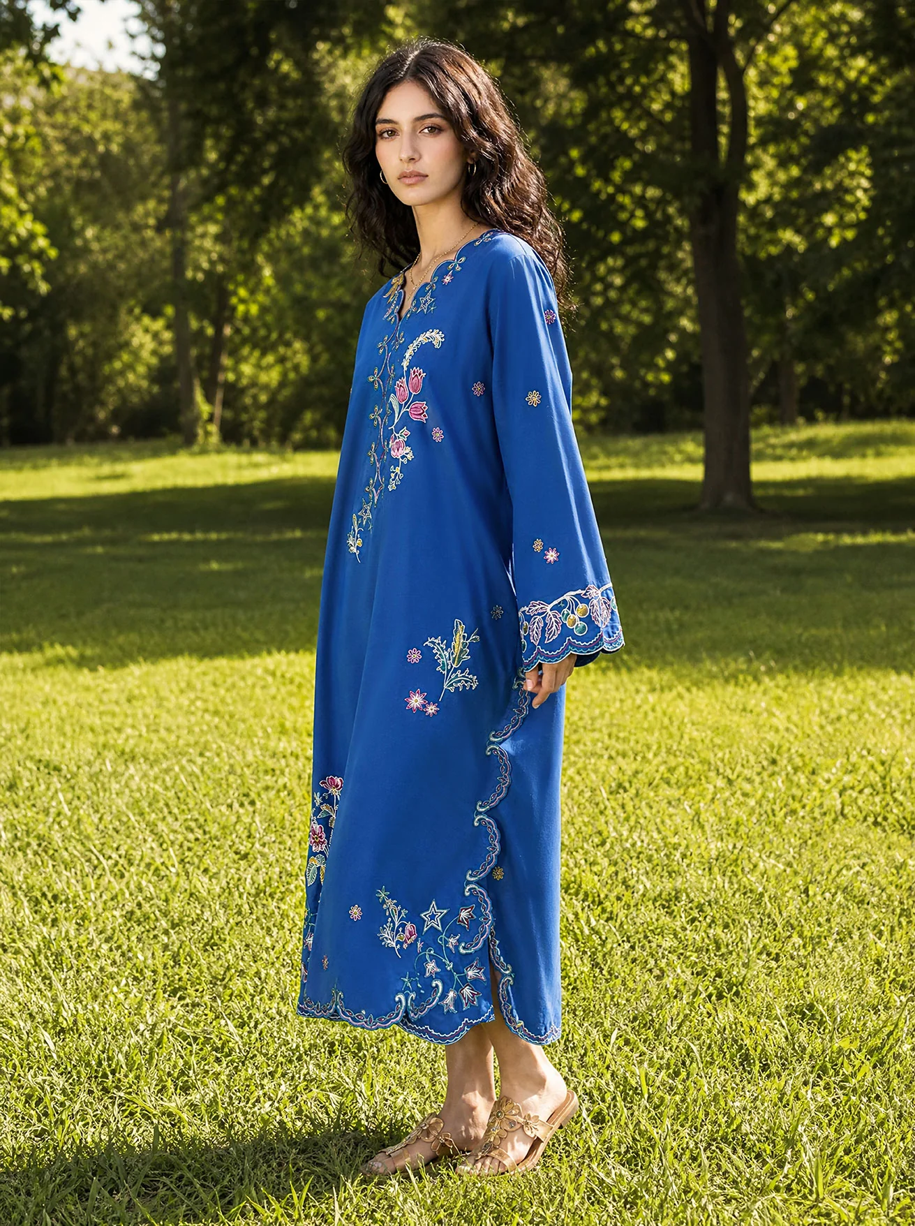 DHANAK SS26DC-2623 BLUE 2PCS EMBROIDERED KURTA WITH TROUSER
