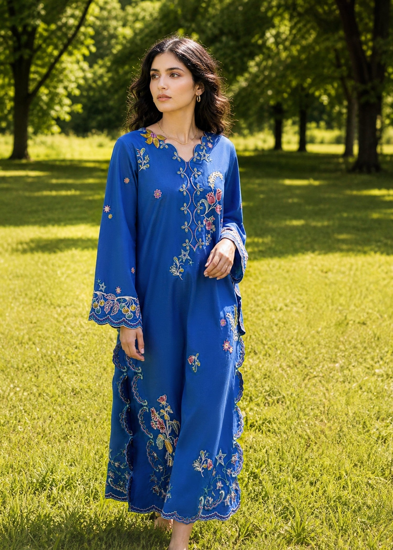 DHANAK SS26DC-2623 BLUE 2PCS EMBROIDERED KURTA WITH TROUSER