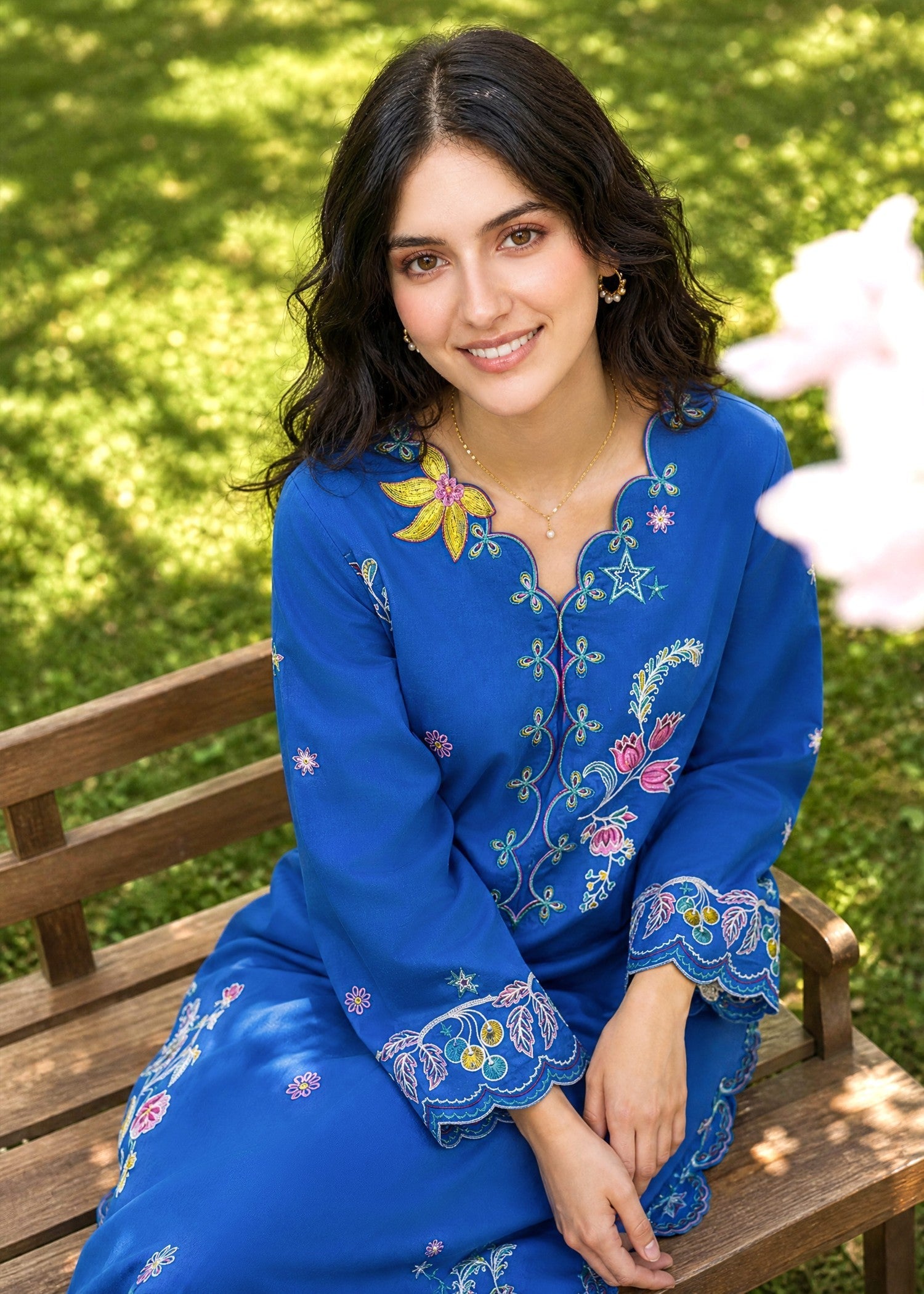 DHANAK SS26DC-2623 BLUE 2PCS EMBROIDERED KURTA WITH TROUSER