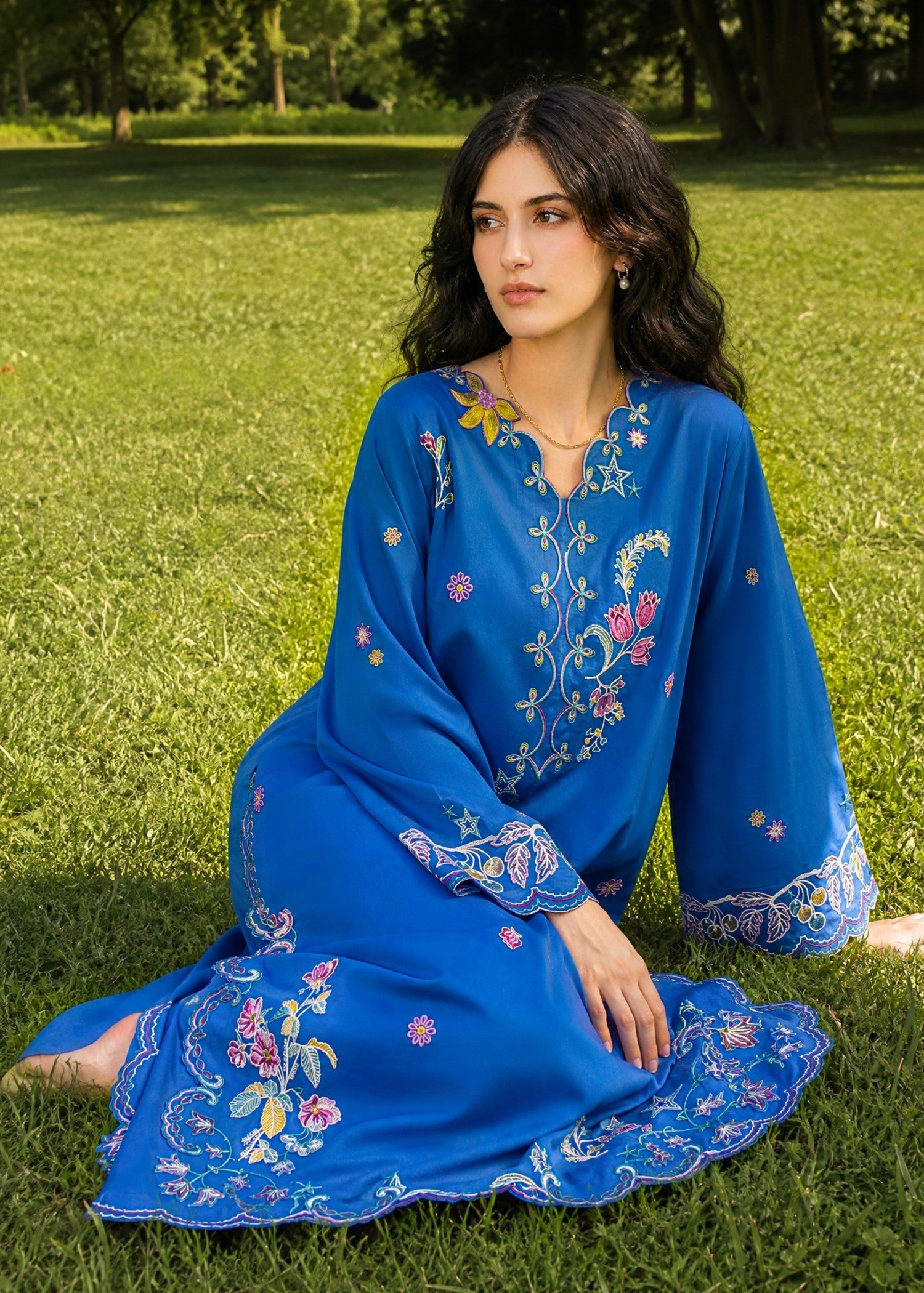 DHANAK SS26DC-2623 BLUE 2PCS EMBROIDERED KURTA WITH TROUSER