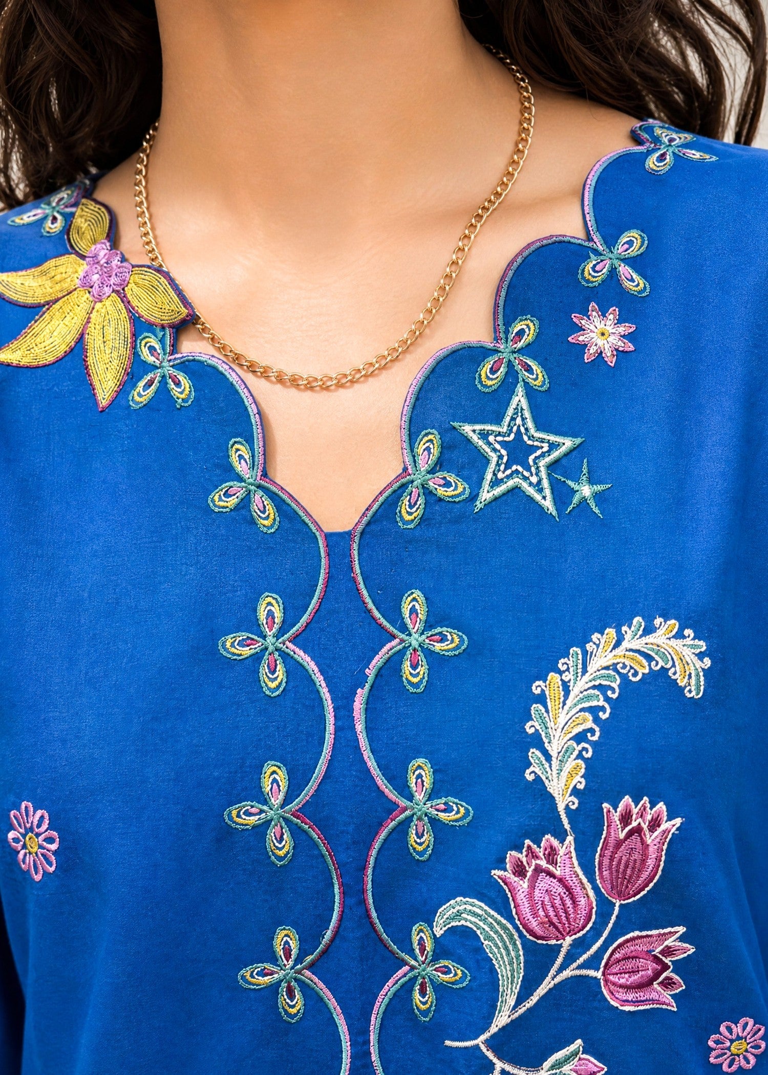 DHANAK SS26DC-2623 BLUE 2PCS EMBROIDERED KURTA WITH TROUSER