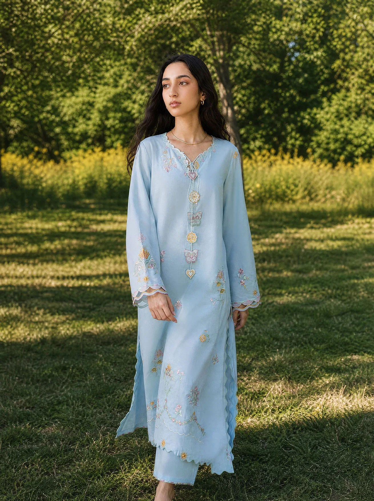 DHANAK SS26DC-2624 SKY BLUE 2PCS EMBROIDERED KURTA WITH TROUSER