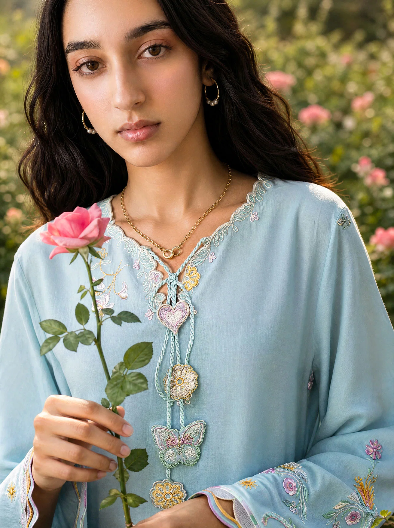 DHANAK SS26DC-2624 SKY BLUE 2PCS EMBROIDERED KURTA WITH TROUSER